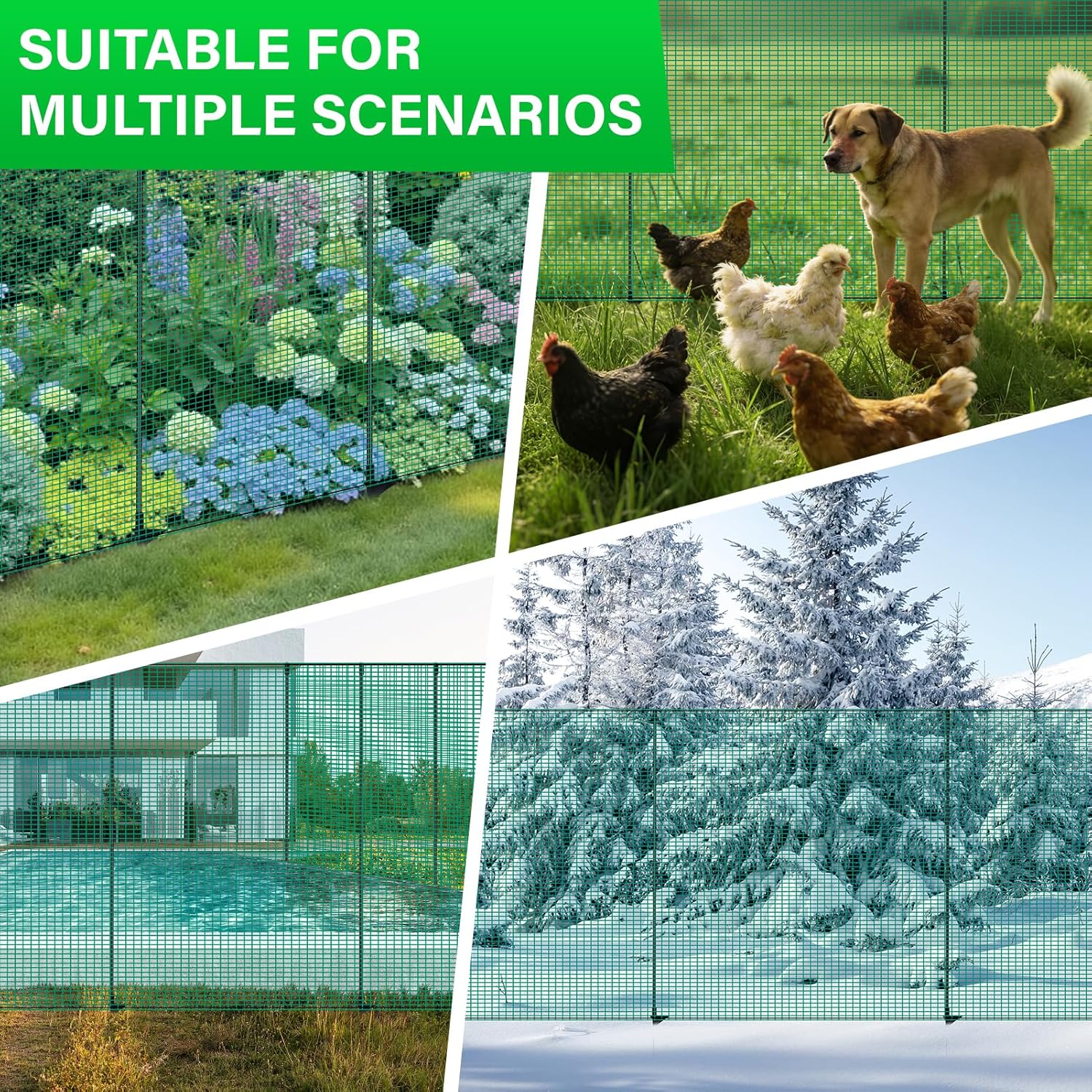Temporary Fence with Posts, 4‘x50‘ Animal Barrier Dog Portable Fencing with Fiberglass Stake Windbreak Rope, Safety Snow Plastic Netting Roll for Garden Backyard Outdoor Protect
