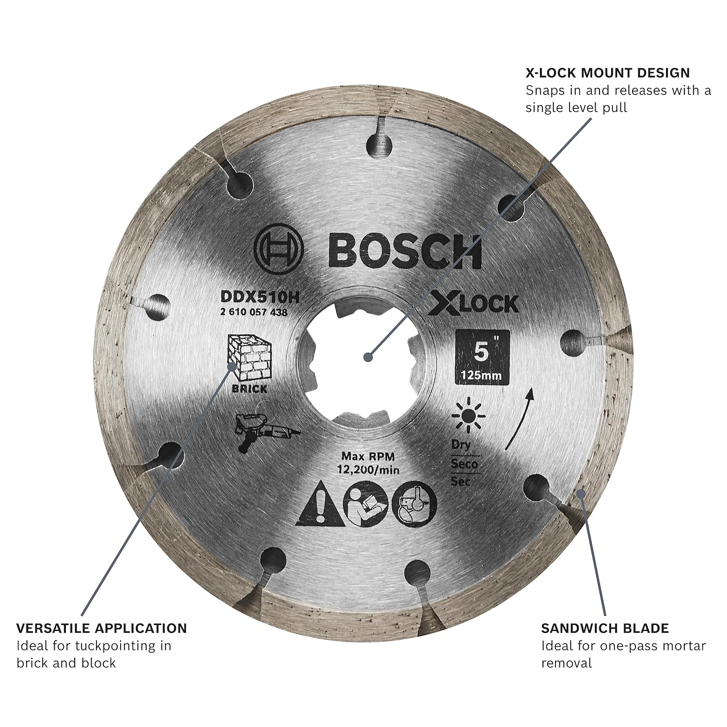 BOSCH DDX510H 5 in. X-Lock Premium Sandwich Tuckpointing Blade Compatible with 7/8 in. Arbor for Application in Dry Tuckpointing
