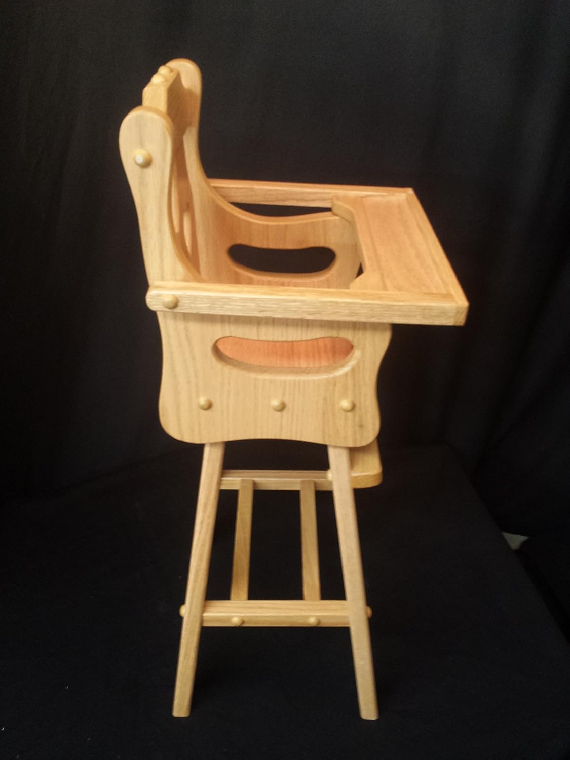 Doll High Chair w/Heart Made from Solid Oak, Golden Oak Stain Amish Handmade Handcrafted Kids Toy