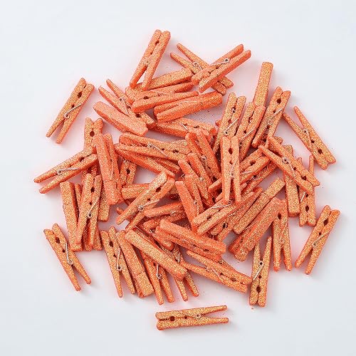 50PCS Mini Glitter Wood Clothespins - Small Sparkle Clothespins, 2inch Color Clothes pins for DIY Art Crafts, Party Décor, Clip Pictures Photos, Wrapping Gifts (Orange)