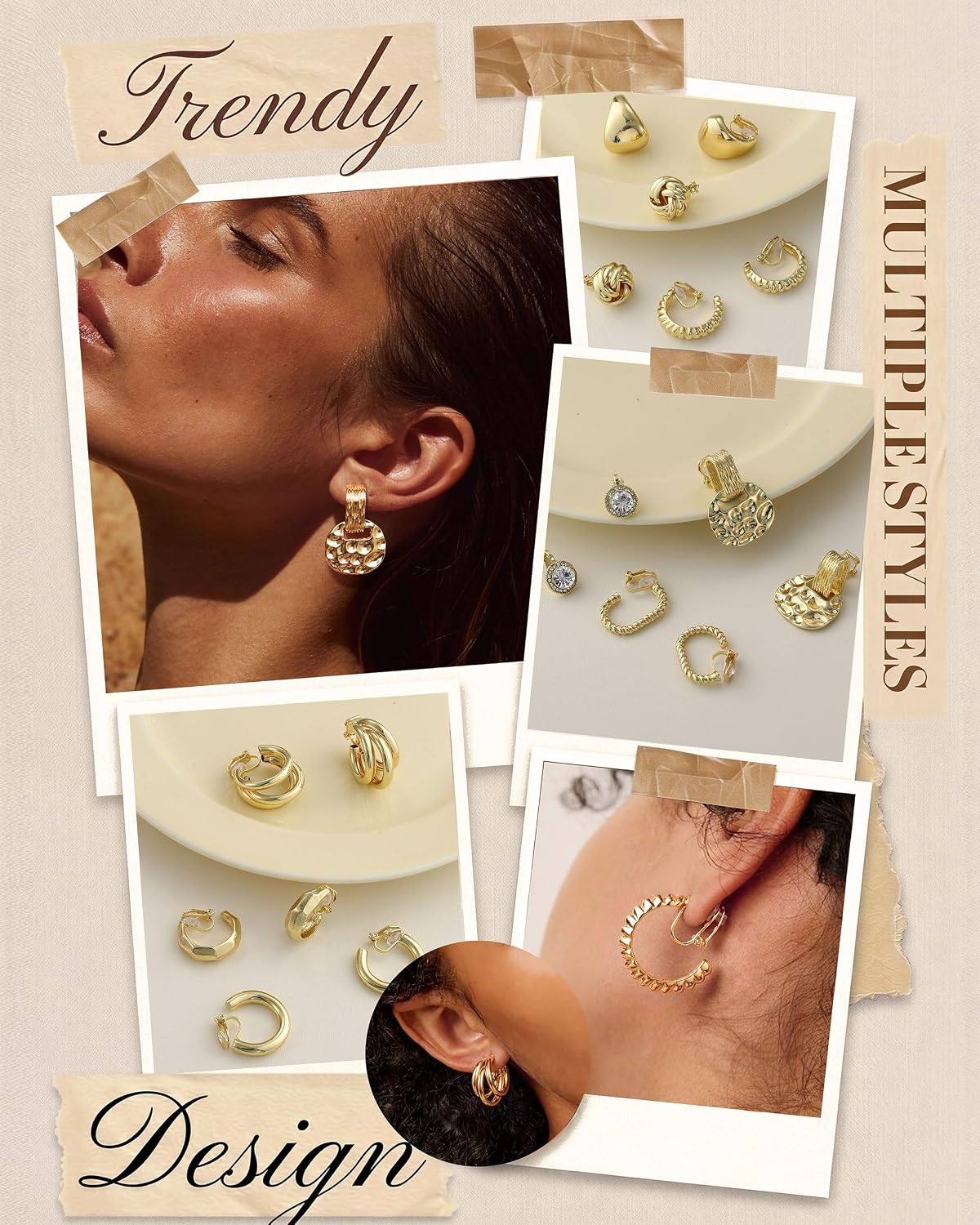 Krfy 10/11/12 Pairs Gold Clip on Earrings for Women Non Pierced Pearl Chunky Hoop Earring Set with 16K Plated Twisted CZ Studs Comfortable Dainty Cute Dangle Aesthetic Aretes de Mujer Daily Choices
