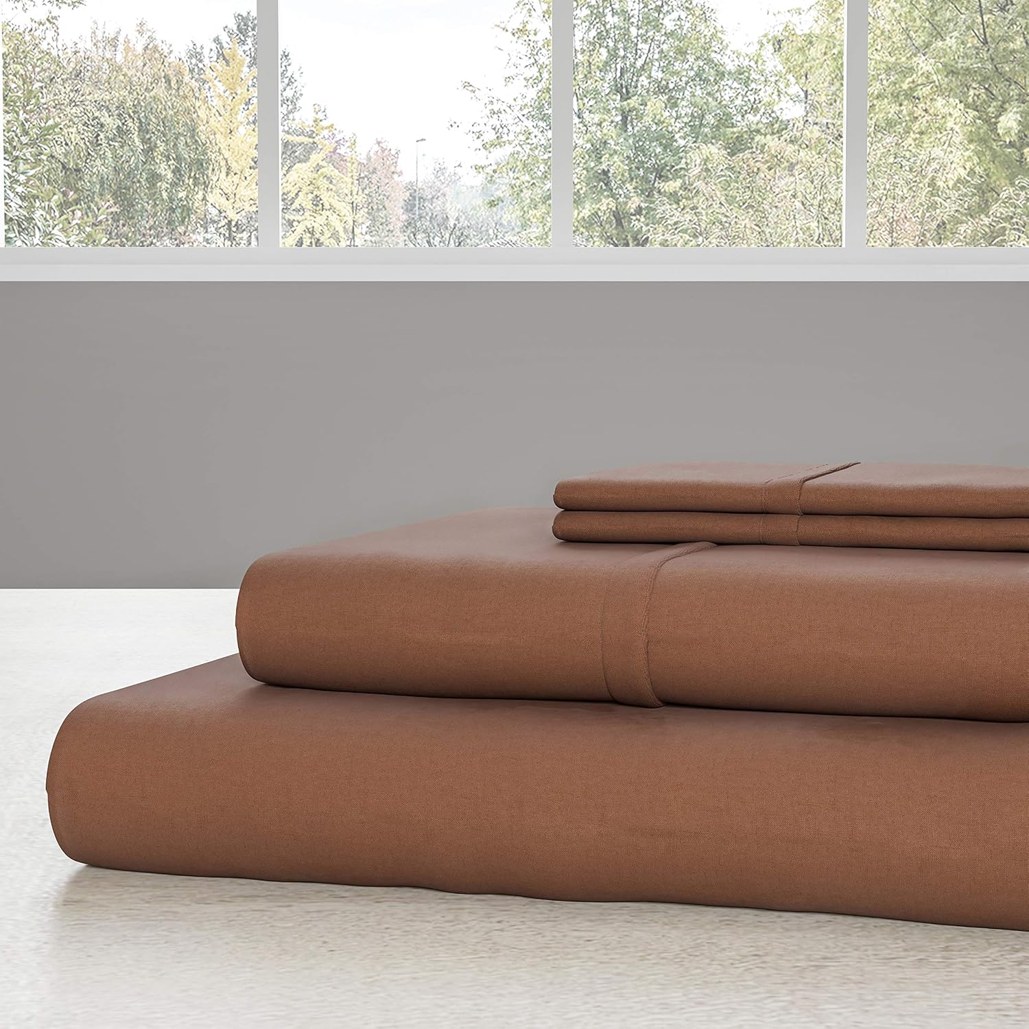 Brushed Microfiber Sheet Set- 3 Piece Bed Linens-Fitted & Flat Sheets.(Twin, Brown)