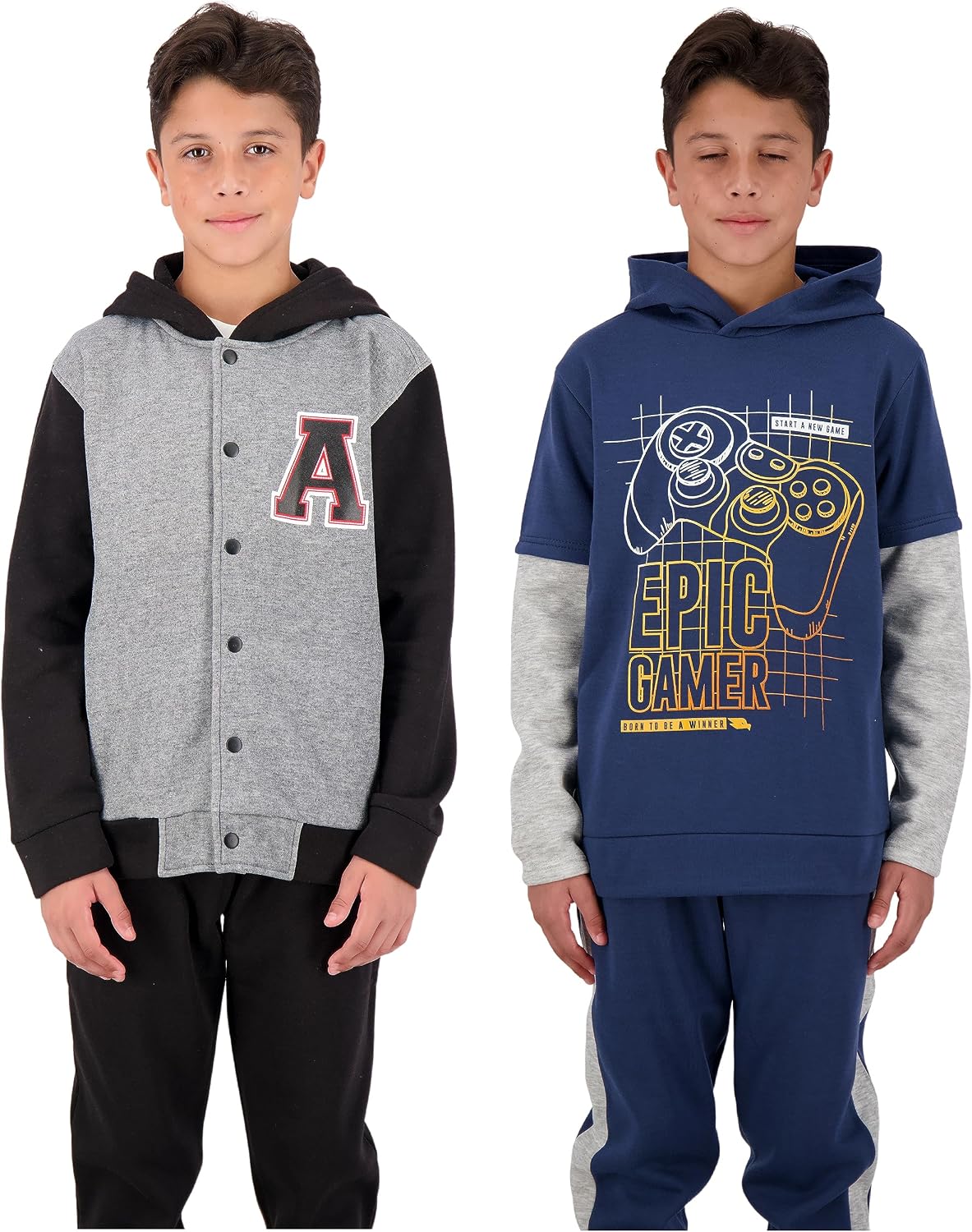 TONY HAWK Boys Jogger Sets for Kids 2 Pack Fleece Hoodie and Pull-On Sweatpants for Kids Skateboarding
