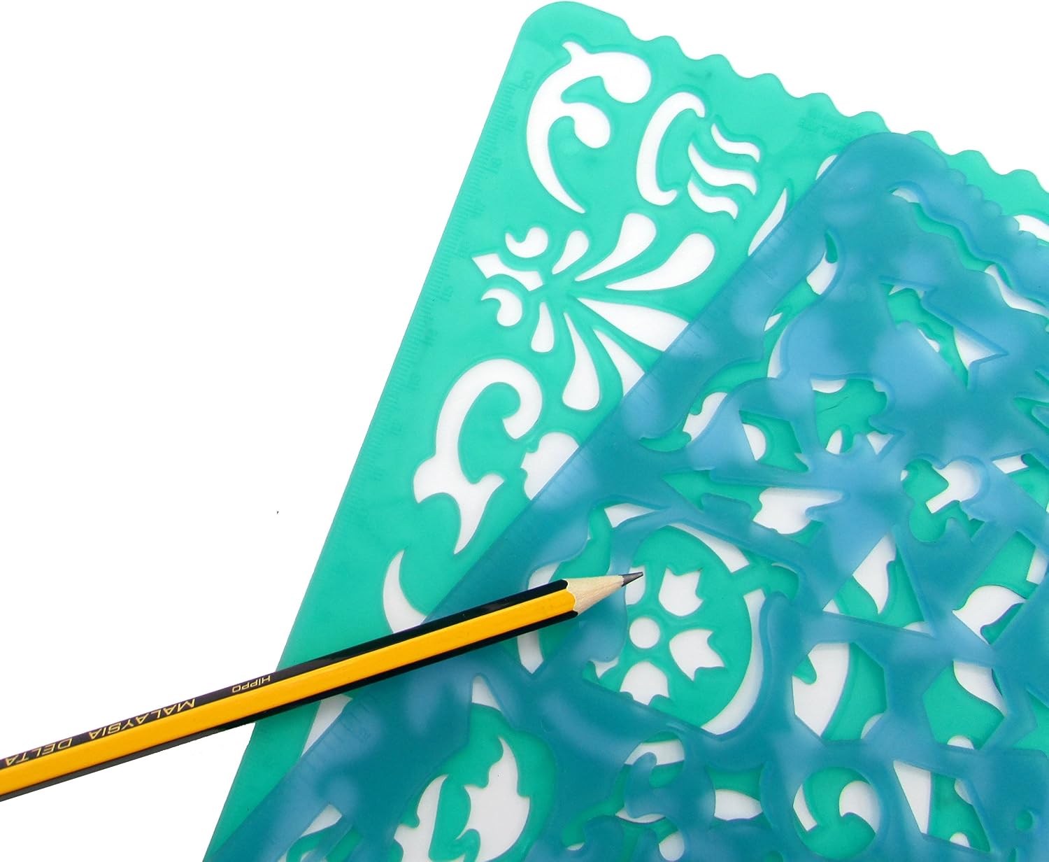 Set of 2 Plastic Stencil Art Templates Drafting Ruler with Various Cut Out Designs for Art and Craft Projects, Artistic Drawing, Tracing, Painting - Ideal for Professionals, Students and Kids