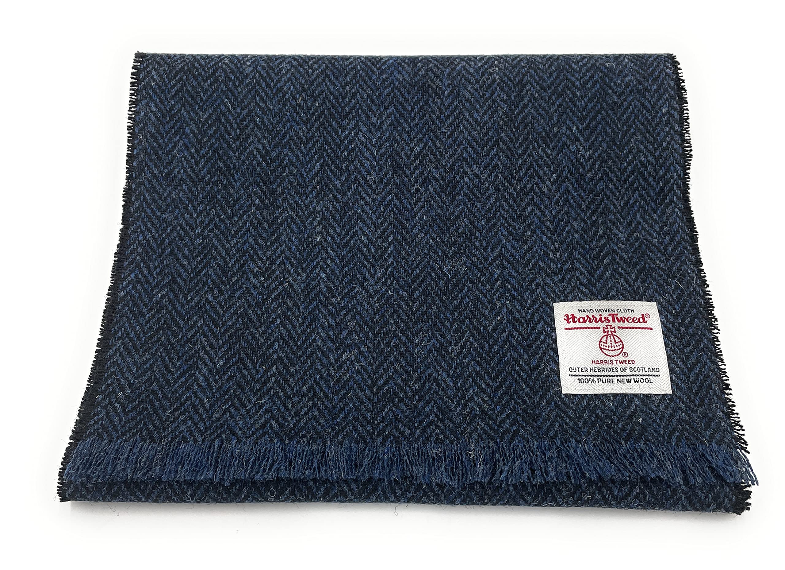 Tartan Tweeds Men's Navy Herringbone Harris Tweed Fringed Scarf Unisex