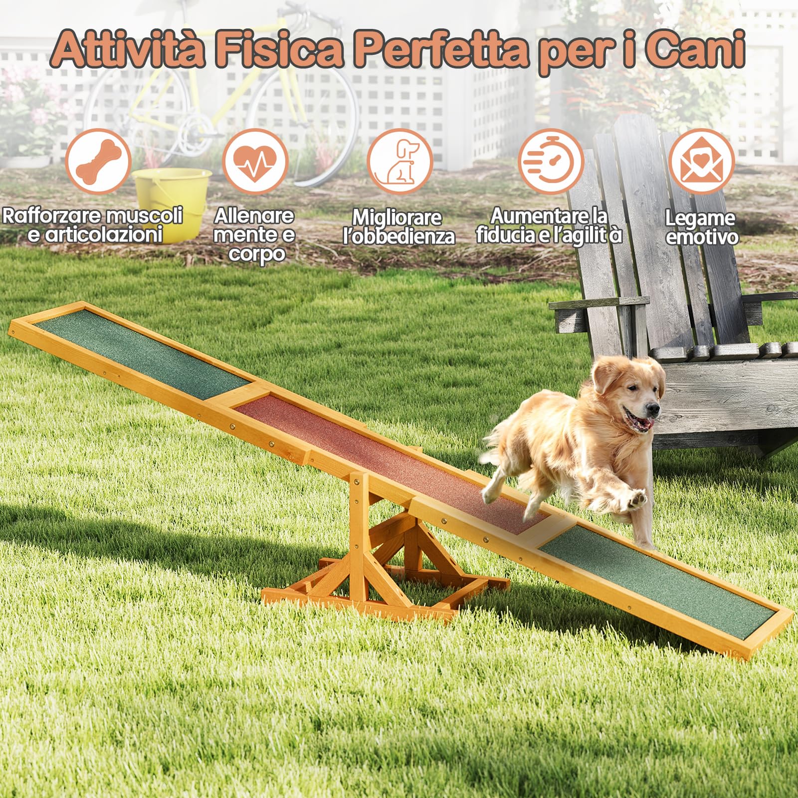 COSTWAY Altalena per Agility Cane, Set Esercizi Giochi Cani, Attrezzatura Allenamento Equilibrio Esterno, Giallo