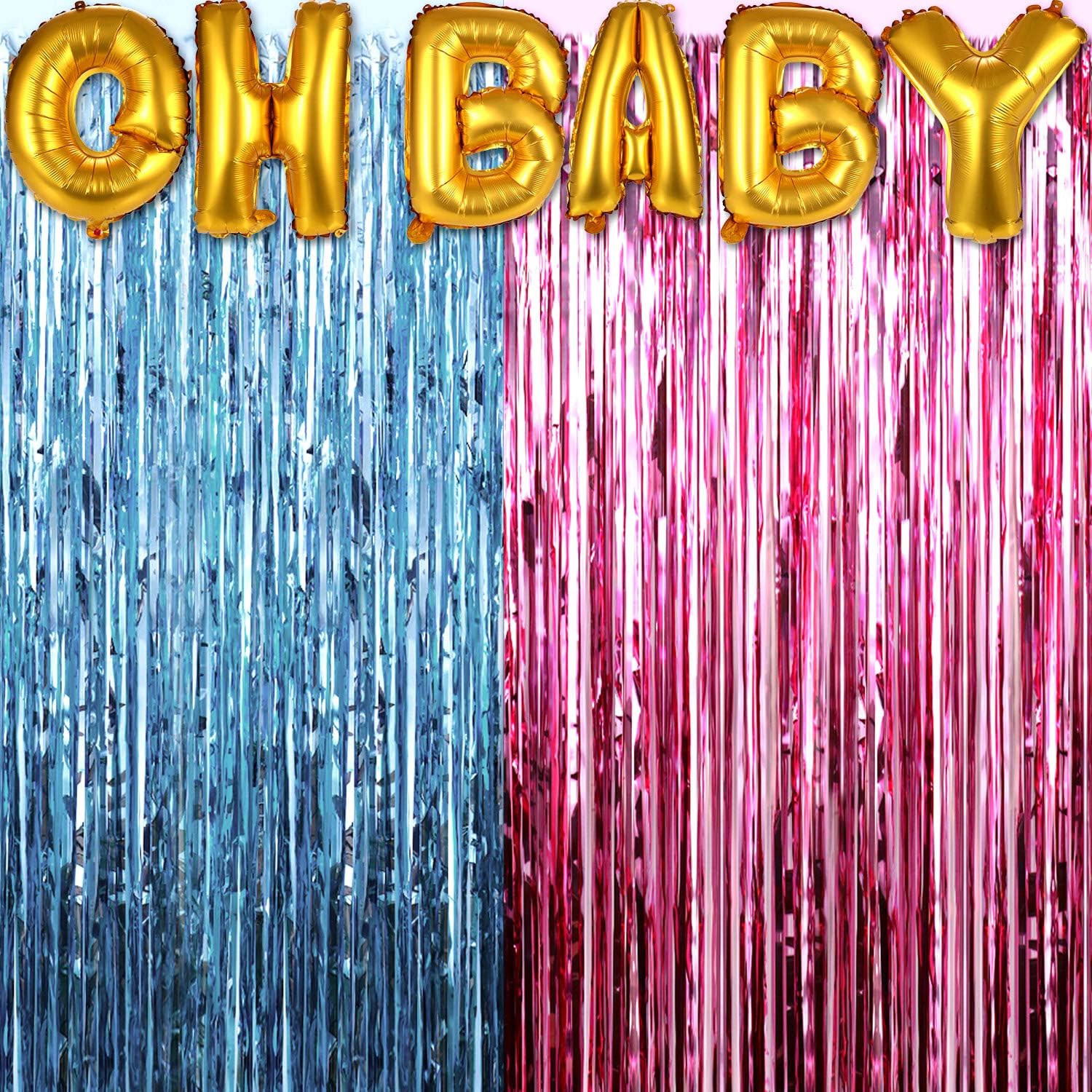 Zhanmai 2 Pieces Rideaux De Frange En Feuille De Clinquant Metallique Rideaux De Tinsel De Revelation De Sexe Avec Ballons Oh Baby Pour Decoration De Fete De Douche De Bebe Amazon Fr Cuisine Et Maison