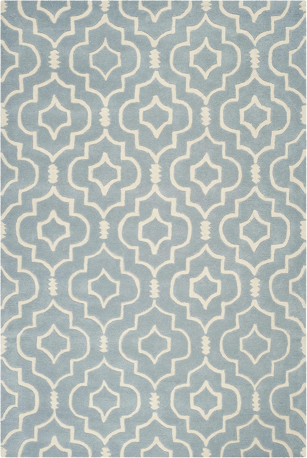 Blue and Ivory Hand-Tufted Wool 8' x 10' Geometric Rug