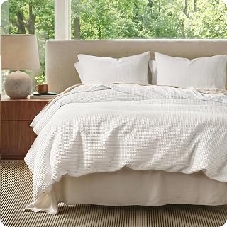 Bedsure Cotton Duvet Cover Queen Size - 100% Cotton Waffle Weave Snow White Duvet Cover, PureWoven Textured Breathable Bedding Comforter Cover for All Season, 1 Duvet Cover Only 90"x90"