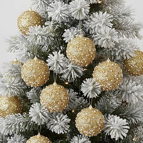 Vista 97 de Lyrow Juego de 24 adornos de bolas de Navidad con purpurina de 4 pulgadas, bolas de Navidad a granel, adornos colgantes de espuma de lentejuelas