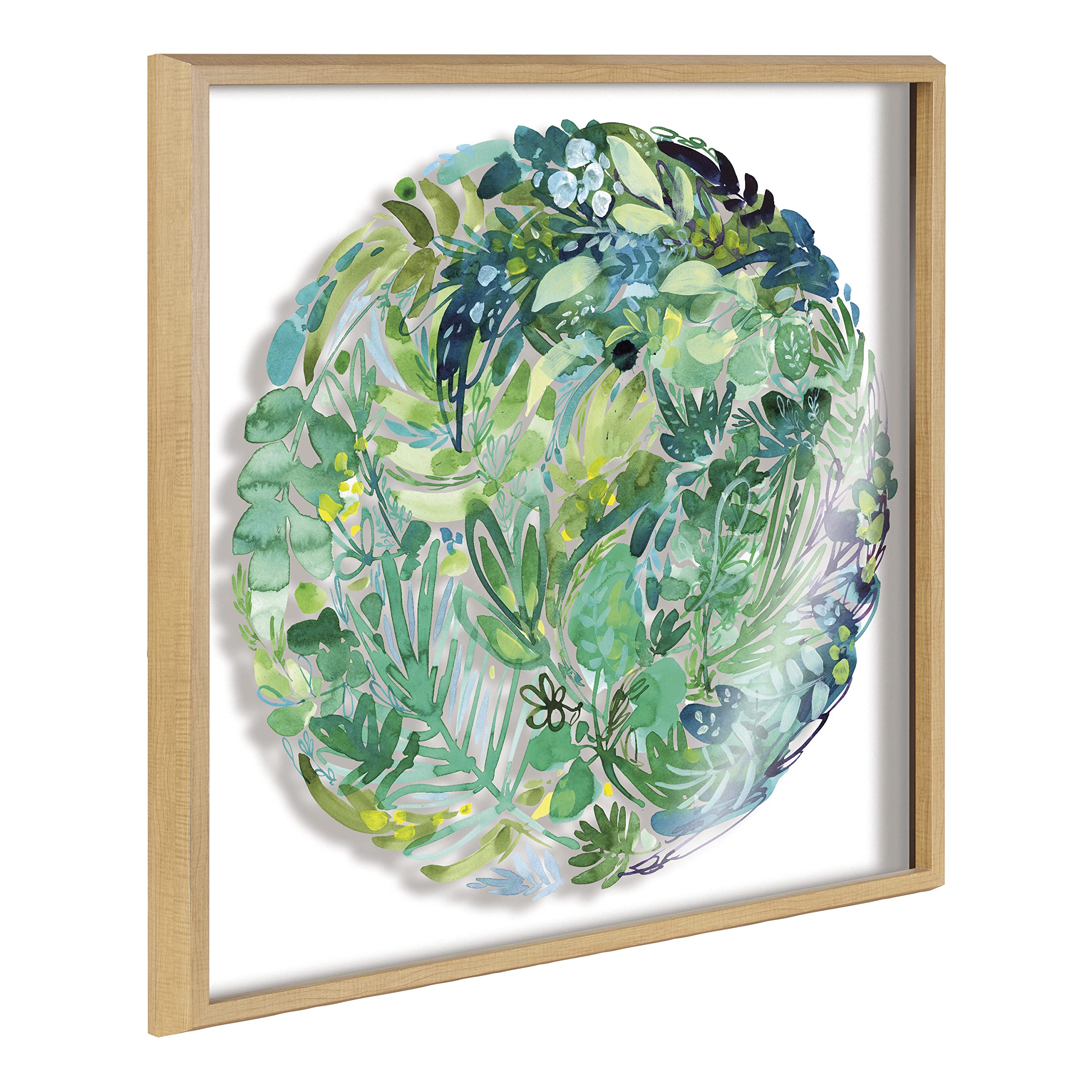 Kate and Laurel Blake Greenery Framed Printed Acrylic Wall Art by CreativeIngrid, 24x24 Natural, Decorative Botanical Art for Wall
