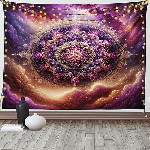 Miniatura 44 de Ambesonne Tapiz de fantasía, paisaje de fantasía con reloj, rayos de cielo de ensueño desde el techo, arte ficticio, colgante de pared ancho para