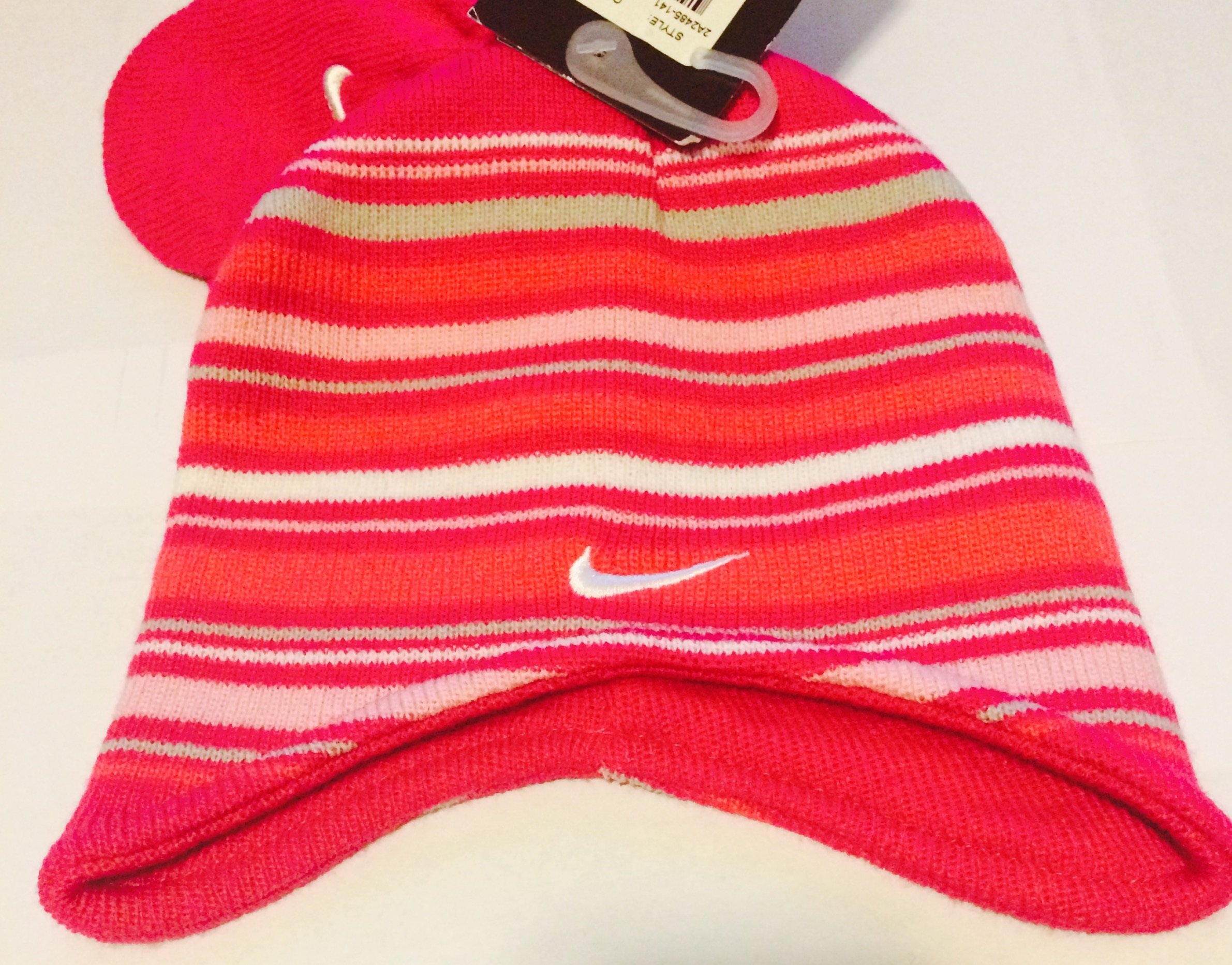 Nike Baby Infant Girls Striped Pink Knit Hat Mittens Set