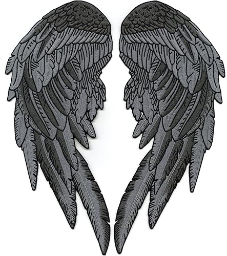 Nixon Thread Co. (12.0 in), diseño de alas de ángel  bordado para planchar  Juego de 2 piezas  por Nixon Thread Co. (12 pulgadas) (negrogris)