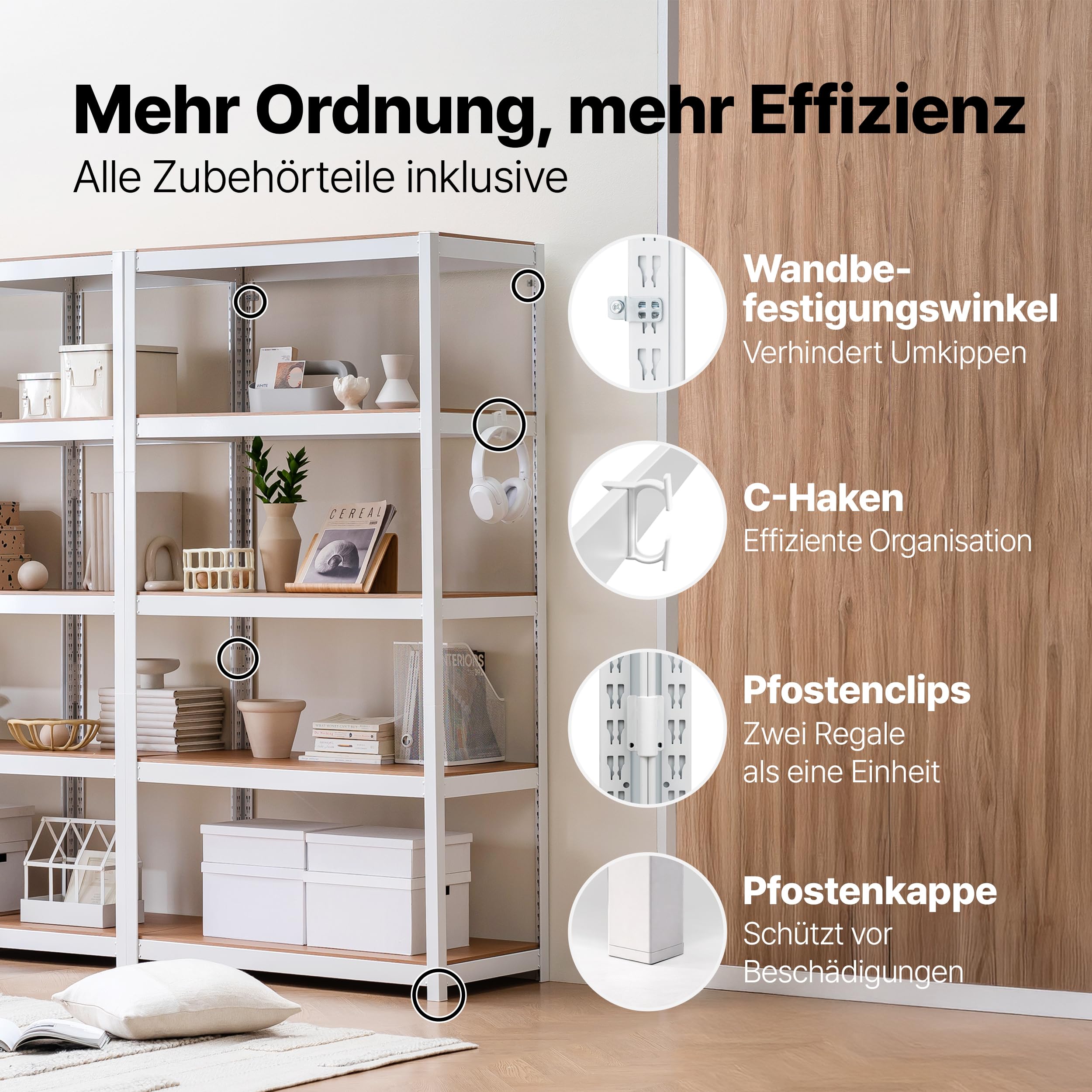 HOMEDANT House Premium-Lift-Beam Schwerlastregal Kellerregal Lagerregal Haushaltsregal Küchenregal Garagenregal 40 x 120 x 180cm Regal mit Laminat-MDF-Böden verstellbare Ablagen Weiß