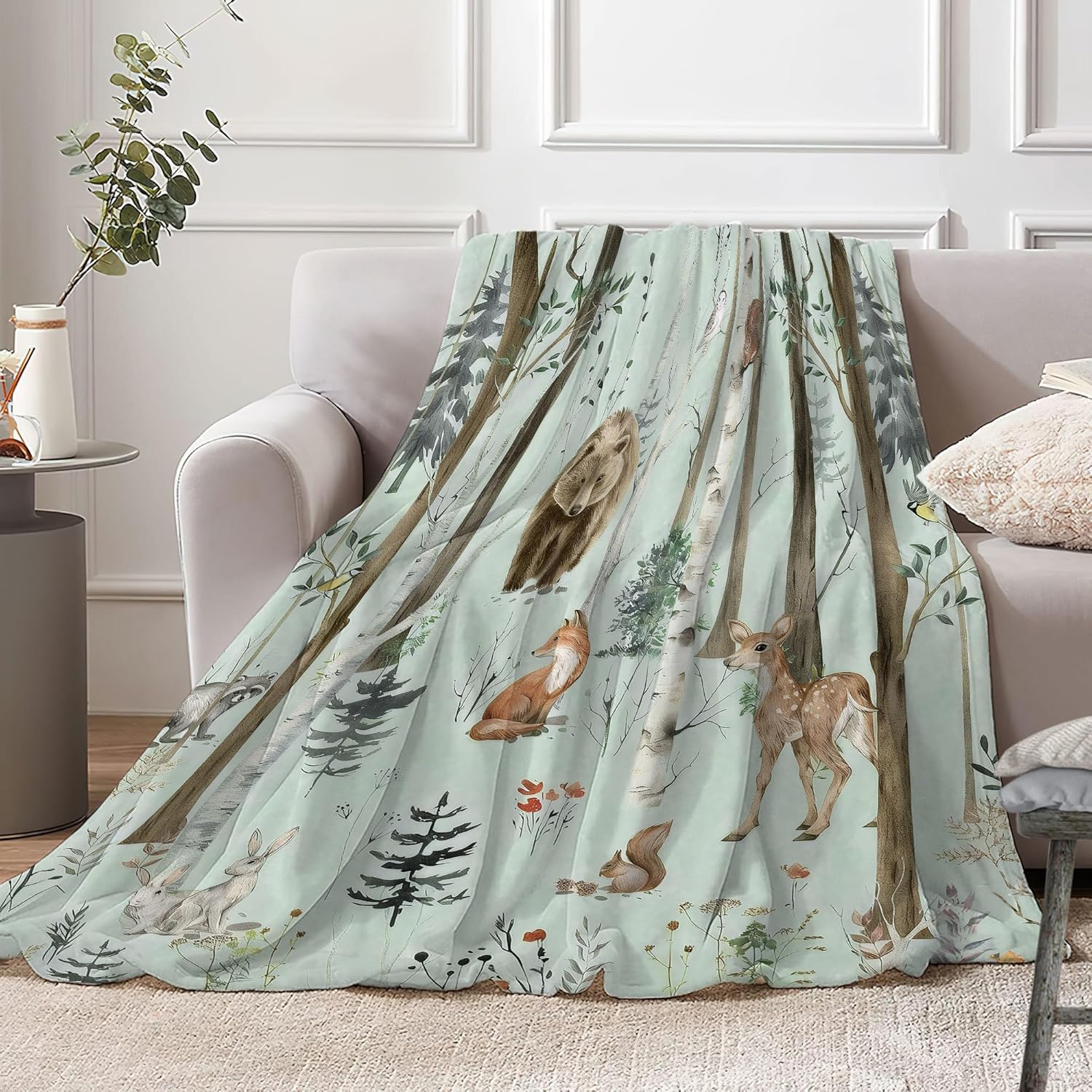 JAWO Rustic Christmas Throw Blanket, Country Wild Animal Bear Winter Throw Blanket for Couch Bed Sofa Nature Forest Throw Blankets for Couch Bed Camping Blanket Travel Bedroom 50X60inch, Forest1