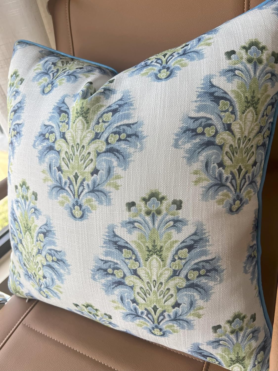 Blue Botanical Print Throw Pillow Cover - 20x20 Inch Cotton Blend - Babur Floral
