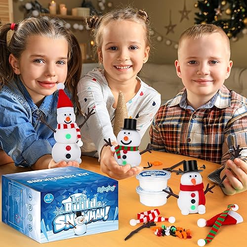 Miniatura 6 de Paquete de 9 manualidades navideñas, arcilla de muñeco de nieve de Navidad para niños, construye tu kit de manualidades de muñeco de nieve, juego de