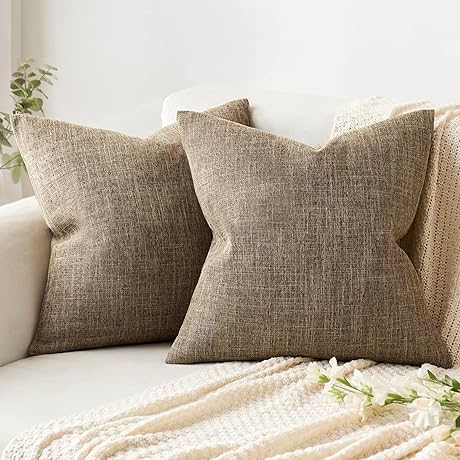 MIULEE Neutral Pillow Covers, Square Burlap Covers, Couch Covers, Sofa Covers, Cushion...