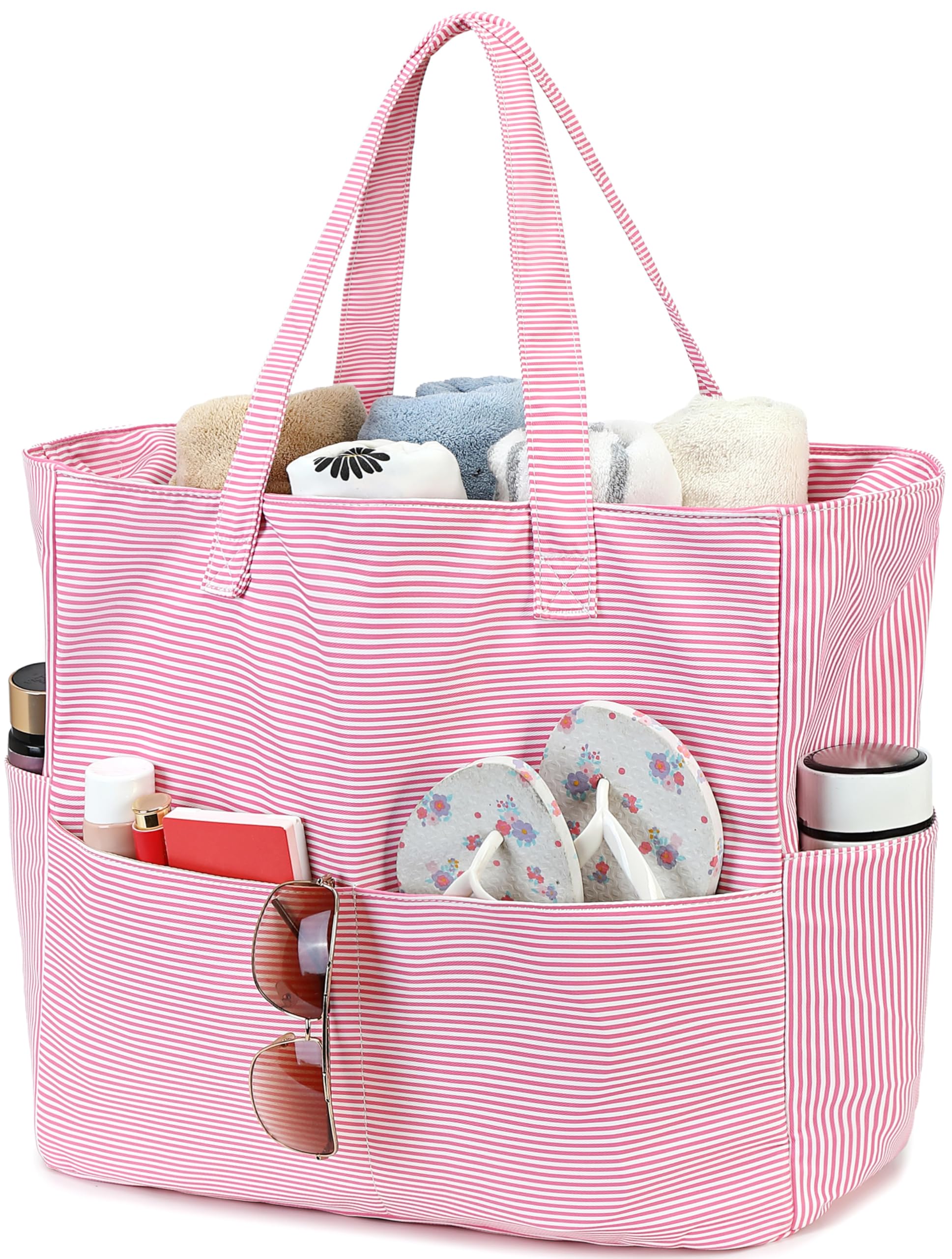 LEDAOU Beach Bag Waterproof Sandproof Women Beach Tote Pool Bag with Zipper for Swim Gym Grocery Travel with Wet Pocket