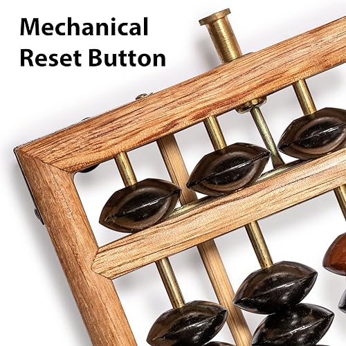 Miniatura 2 de ábaco de madera de estilo retro, calculadora de Soroban con botón de reajuste, 13.75 pulgadas, 17 columnas.