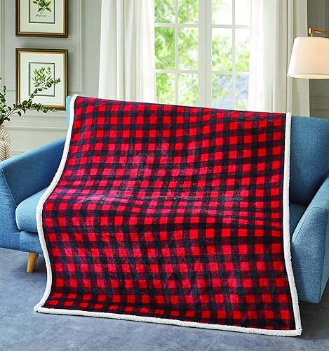 VIRAH BELLA Manta de franela y sherpa de alta calidad, a cuadros blancos y negros, manta con temática navideña para sofá, súper suave y afelpada, 50