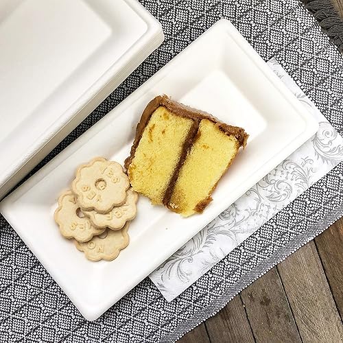 Miniatura 9 de Platos biodegradables de bagazo de caña de azúcar, rectangulares, 10 x 5 pulgadas, pesados, paquete de 50 unidades