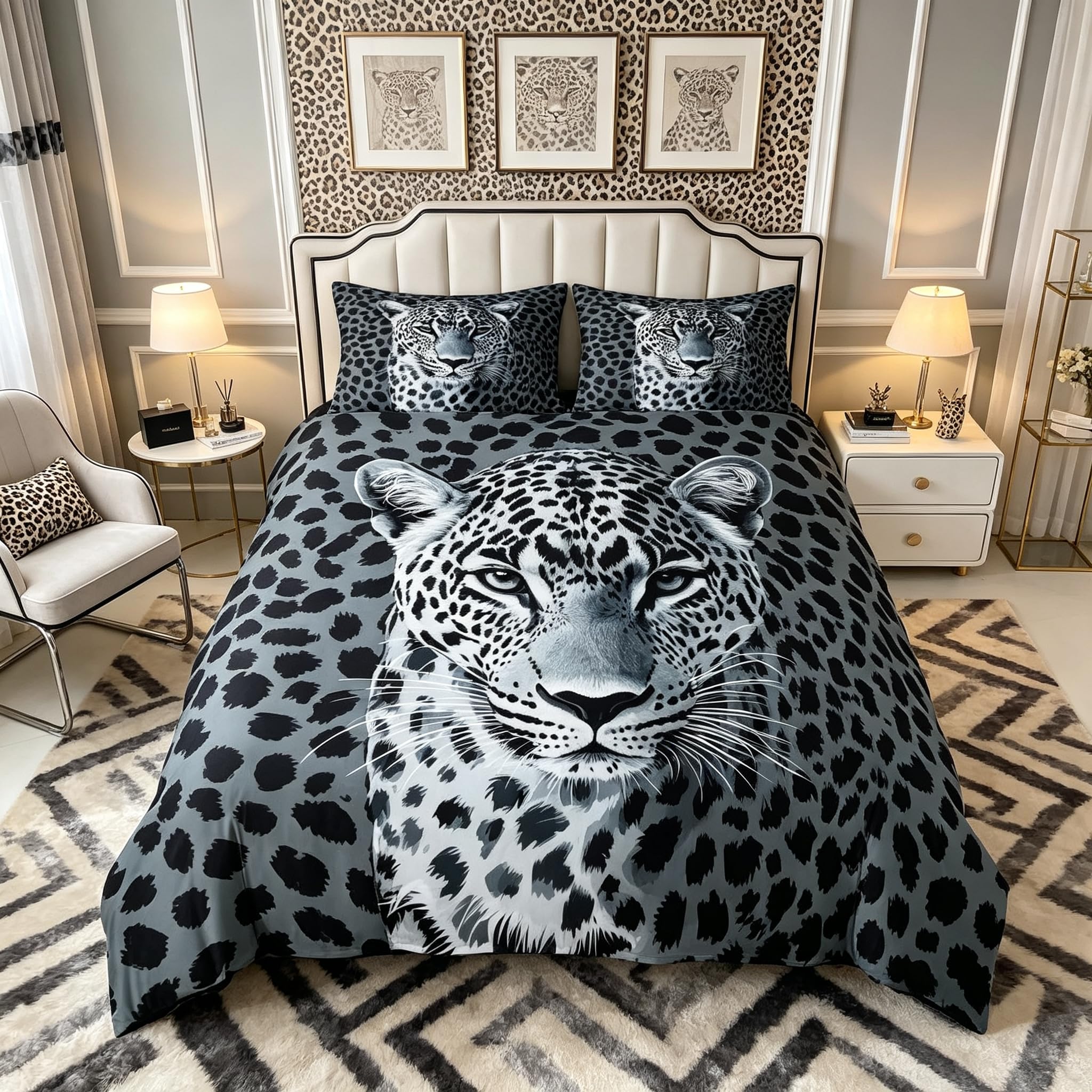 Homemissing Leopard Duvet Cover Gray Single Size Bedding Set โ image 1