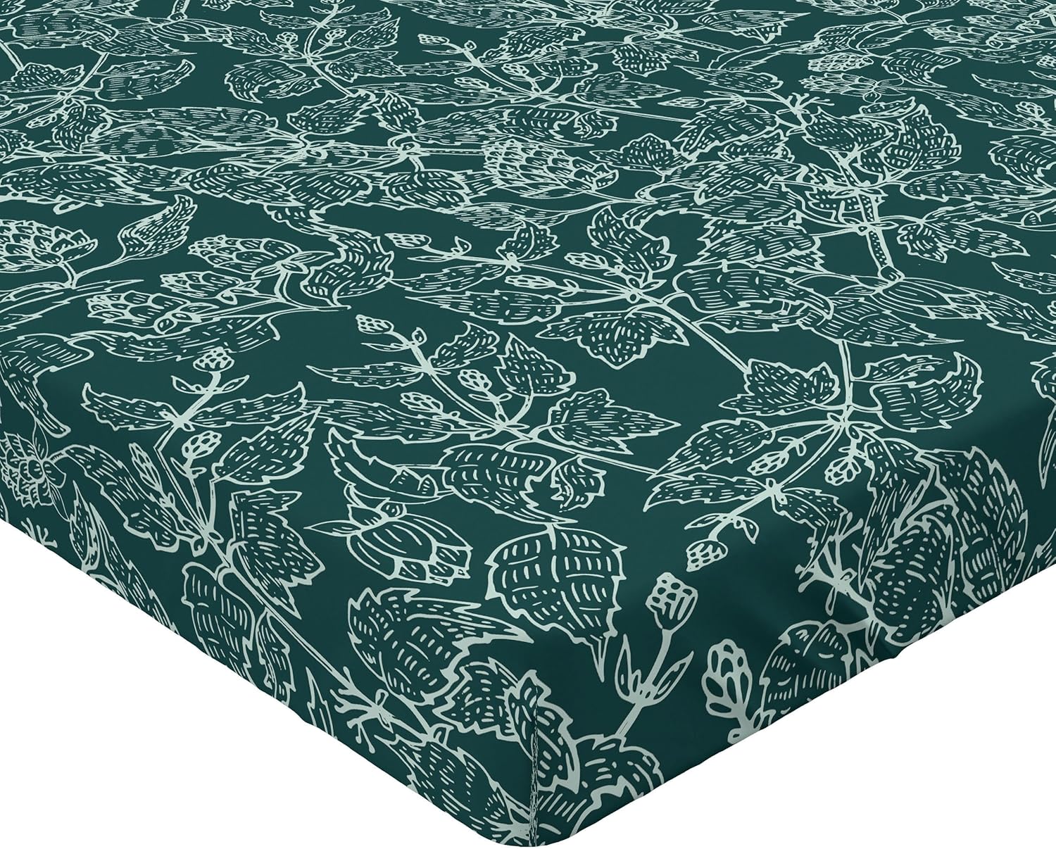 Ambesonne Forest Fitted Sheet, Tropical Inspired Outlines of Jungle Boho with Flowers and Leaves Art, Decorative Soft Fabric Bedding All-Round Elastic Pocket, Queen Size, Teal and Almond Green