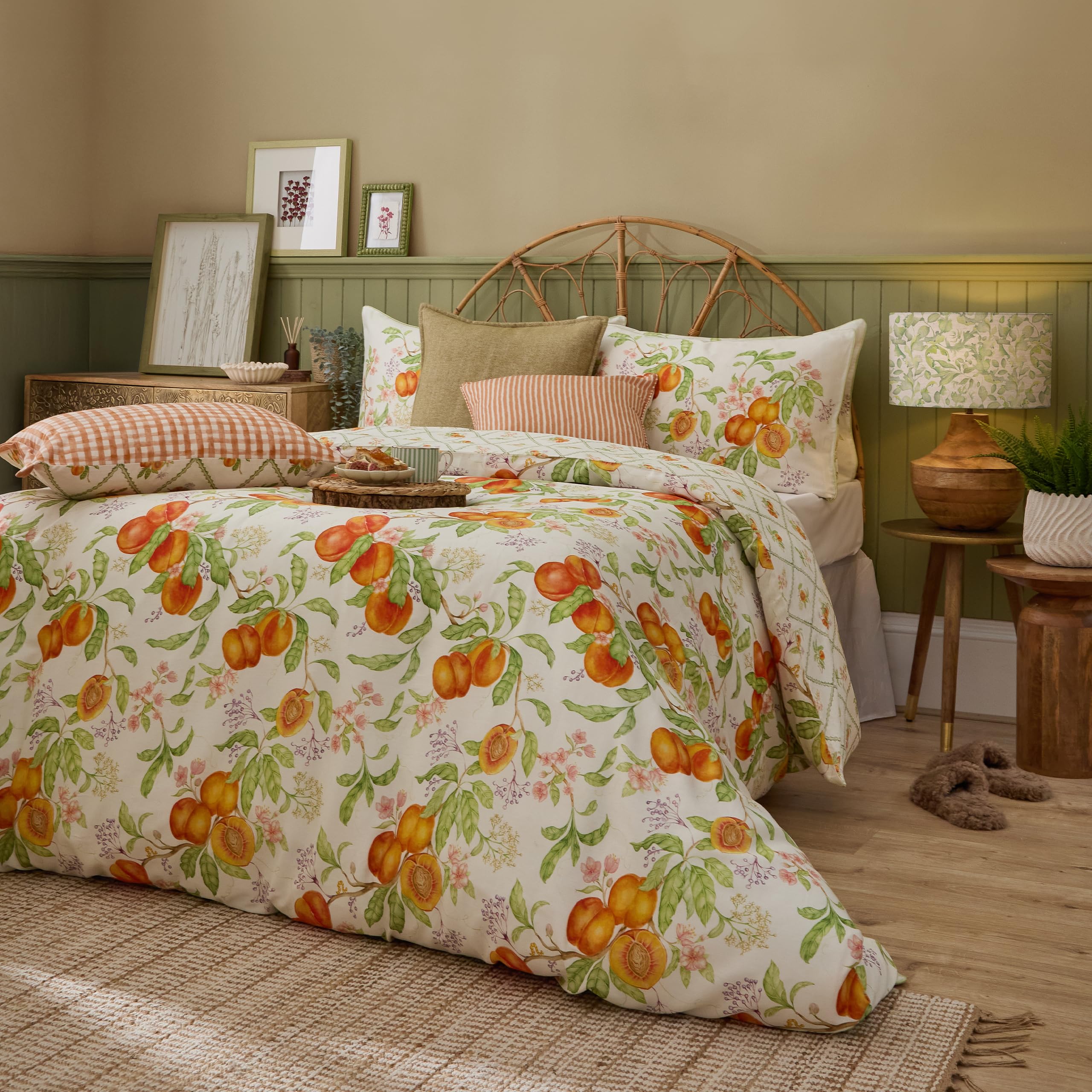 Voyage Maison Orange Peach Harvest Duvet Cover Set – 100% Cotton Sateen Botanical Floral Fruit Bedding ( - Super King)