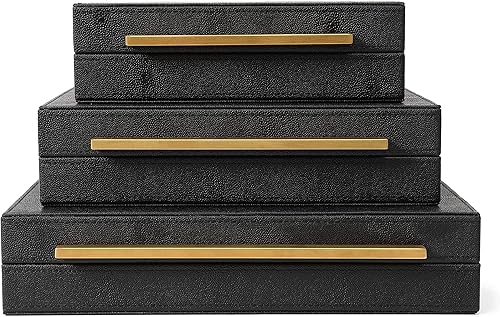 Kingflux - Juego de 3 cajas decorativas de cuero sintético negro Shagreen, cajas de almacenamiento, organizador de joyas, organizador de accesorios disponible en Yaxa Colombia