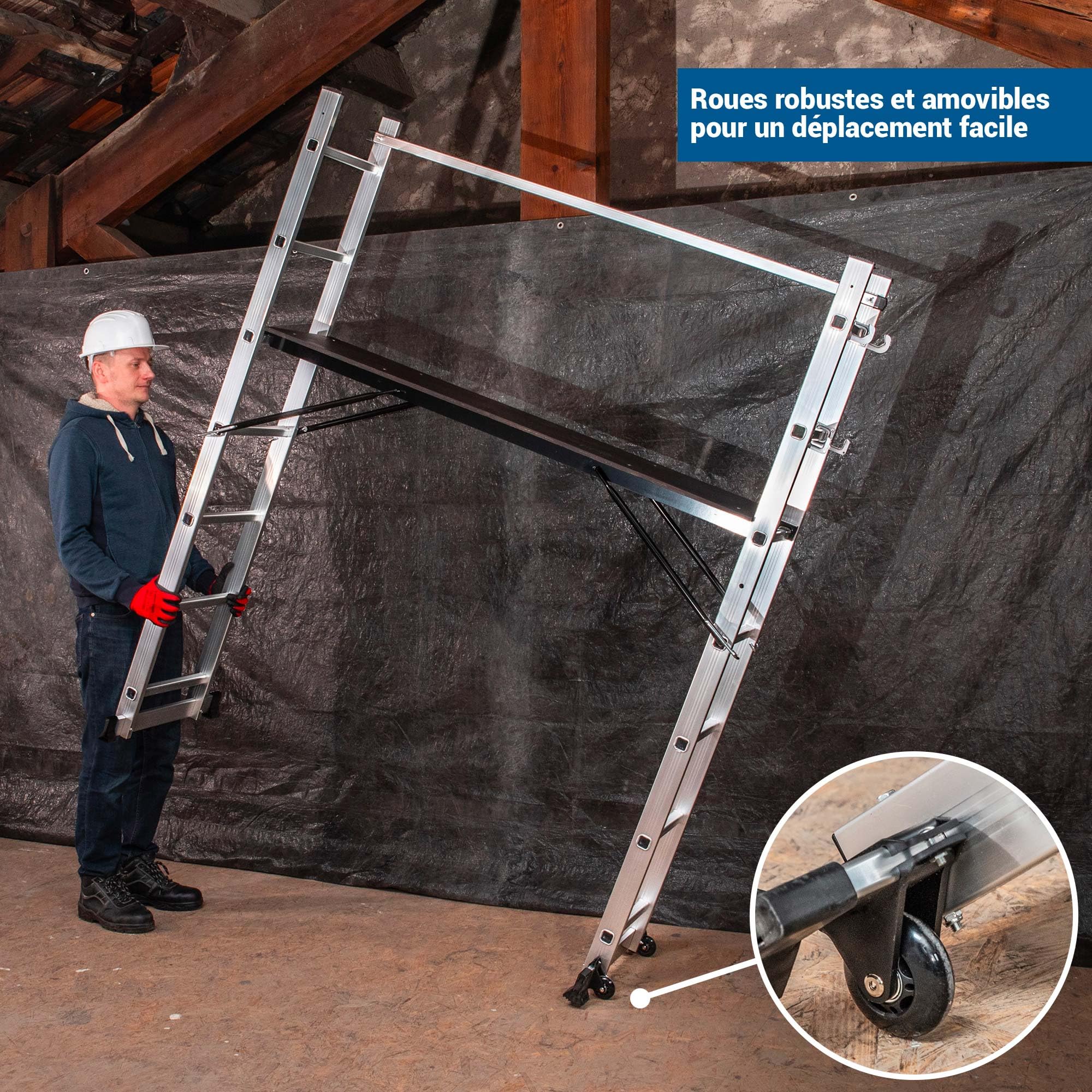 HOSTRÖM Echafaudage Roulant SCAFFOLDAX2X7, échafaudage Jardin et Pliant Multifonction 4 en 1, echelle 2 Plans, H Max Travail 4,74m, Garantie 5 Ans