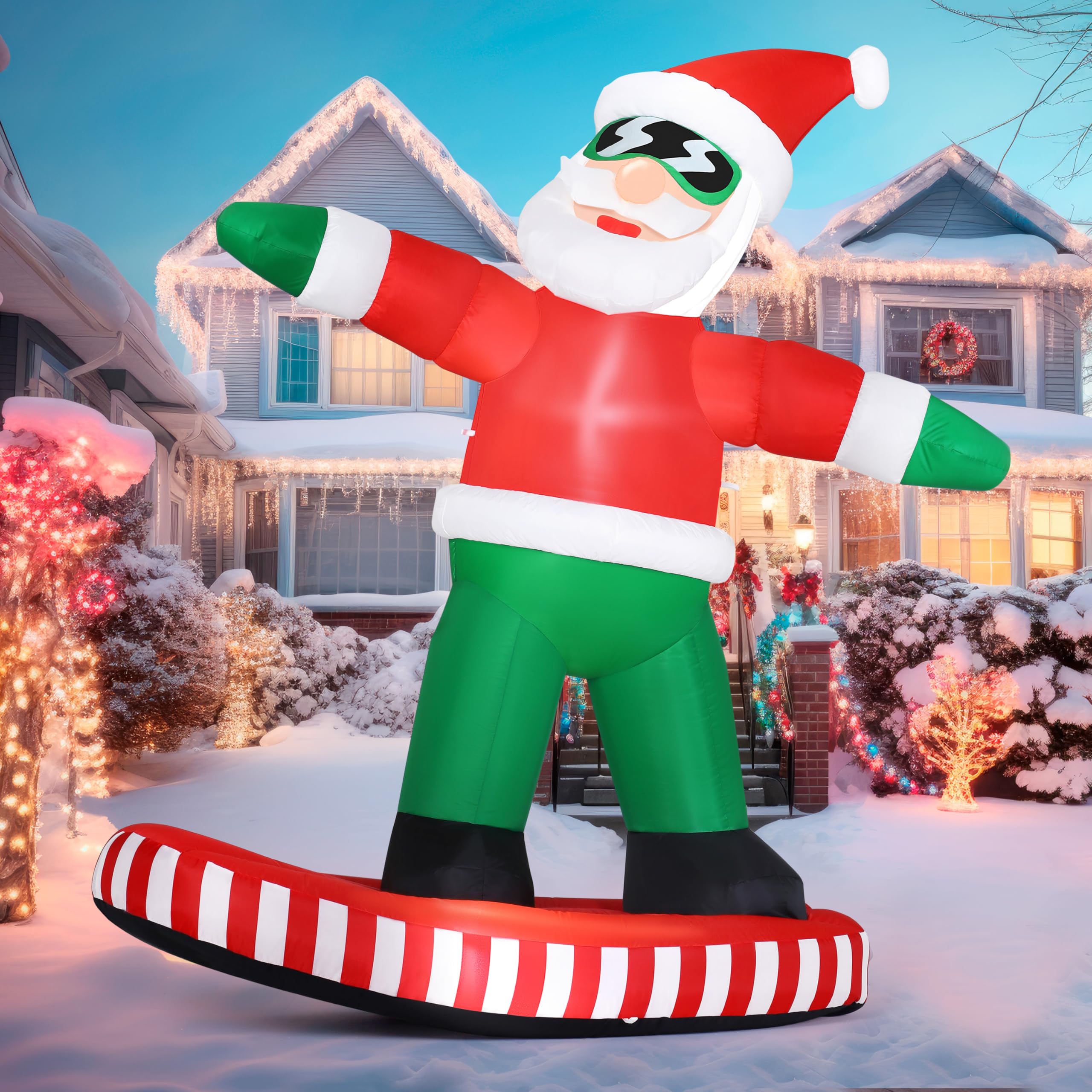 Joiedomi 1,80 m hohe aufblasbare Weihnachtsdekoration für den Außenbereich, aufblasbarer snowboardender Weihnachtsmann, aufblasbare Gartendekoration mit integrierter LED-Beleuchtung