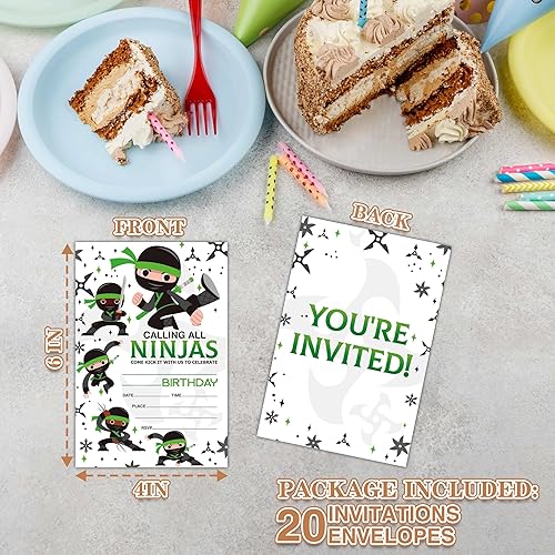 Miniatura 2 de Zmyollo Ninjas Invitaciones de cumpleaños con sobres, 20 invitaciones de fiesta de cumpleaños para niños y niñas, suministros de fiesta de