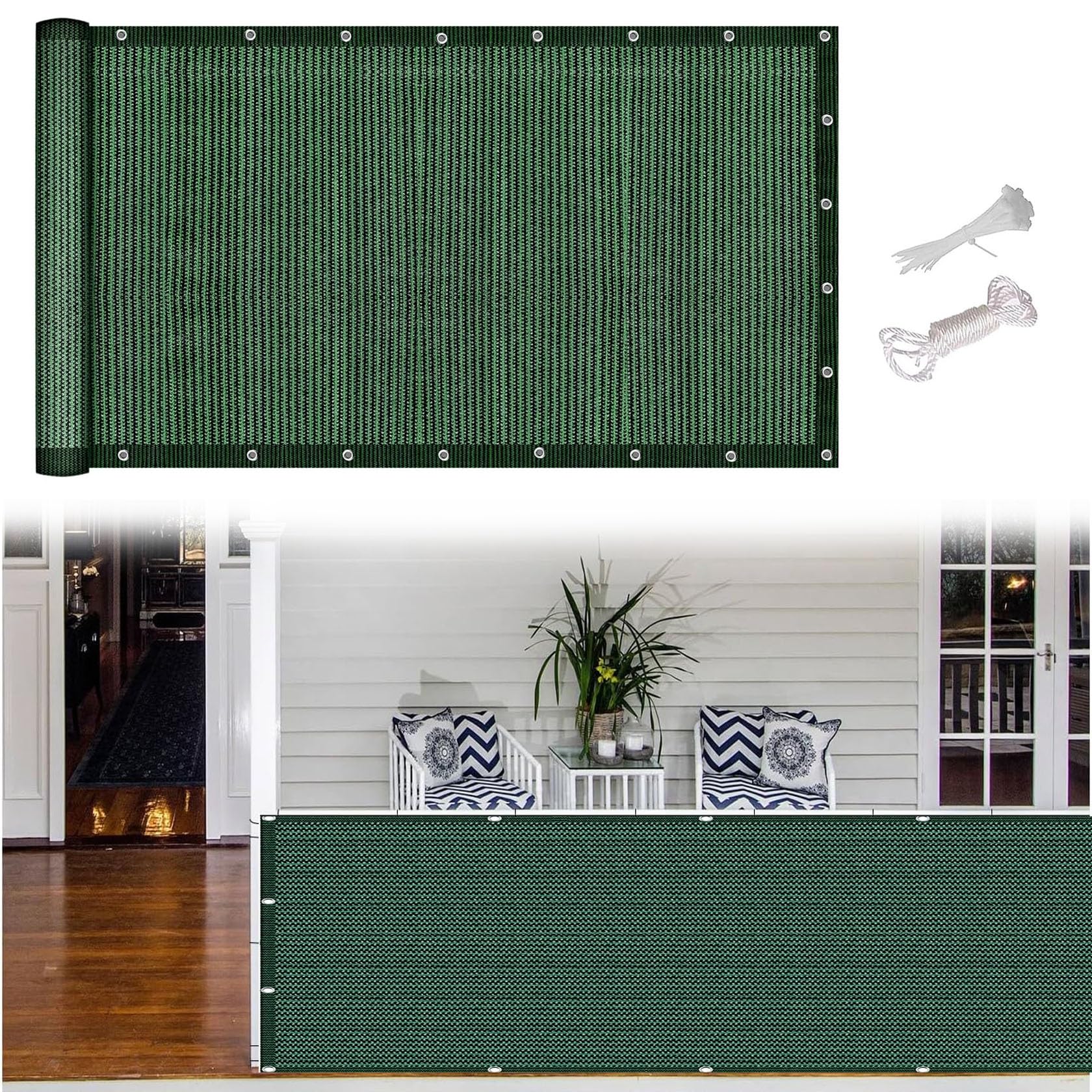 Brise vue balcon 50 x 220 cm vert foncé avec attaches