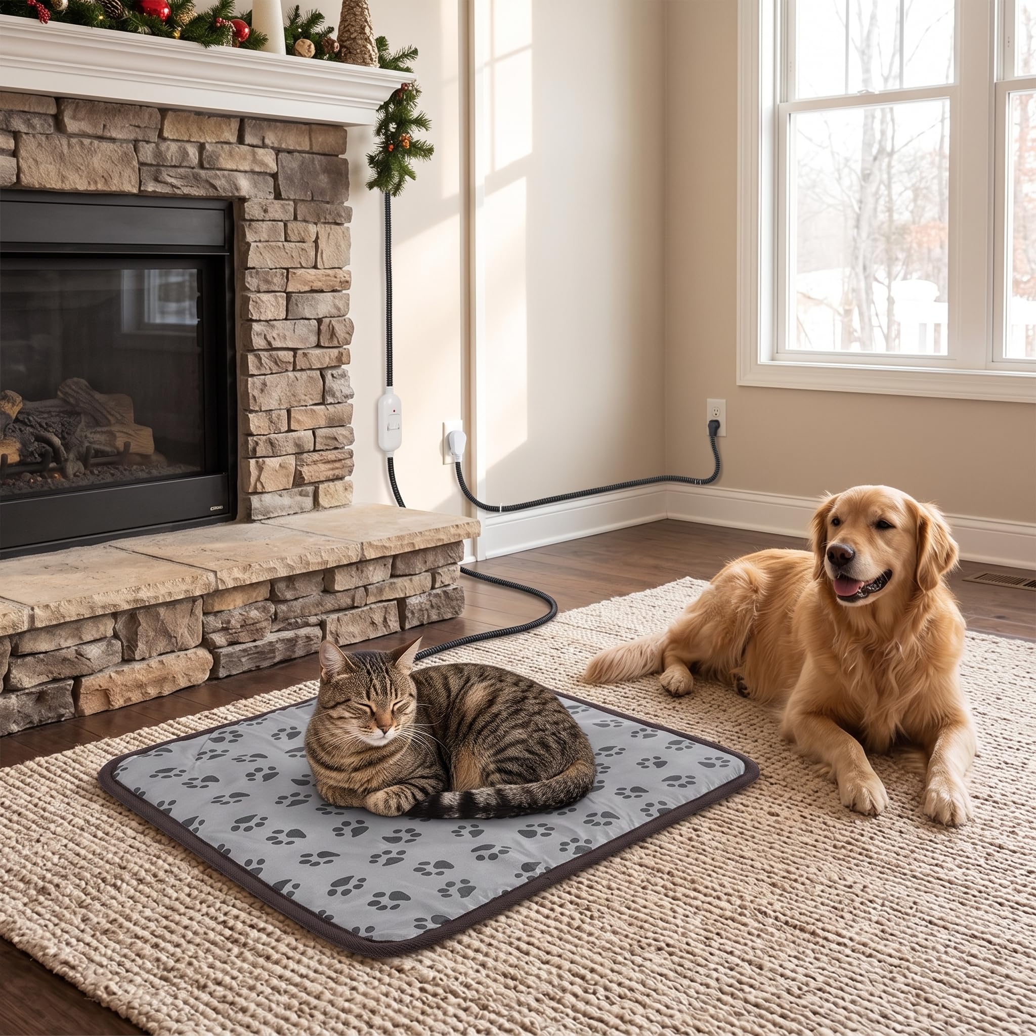 Coussin Chauffant électrique pour Animaux de Compagnie, Tapis Chauffant Imperméable pour Chats et Chiens avec Protection de sécurité Contre la Surchauffe, Tuyau (Empreinte européenne Petite)