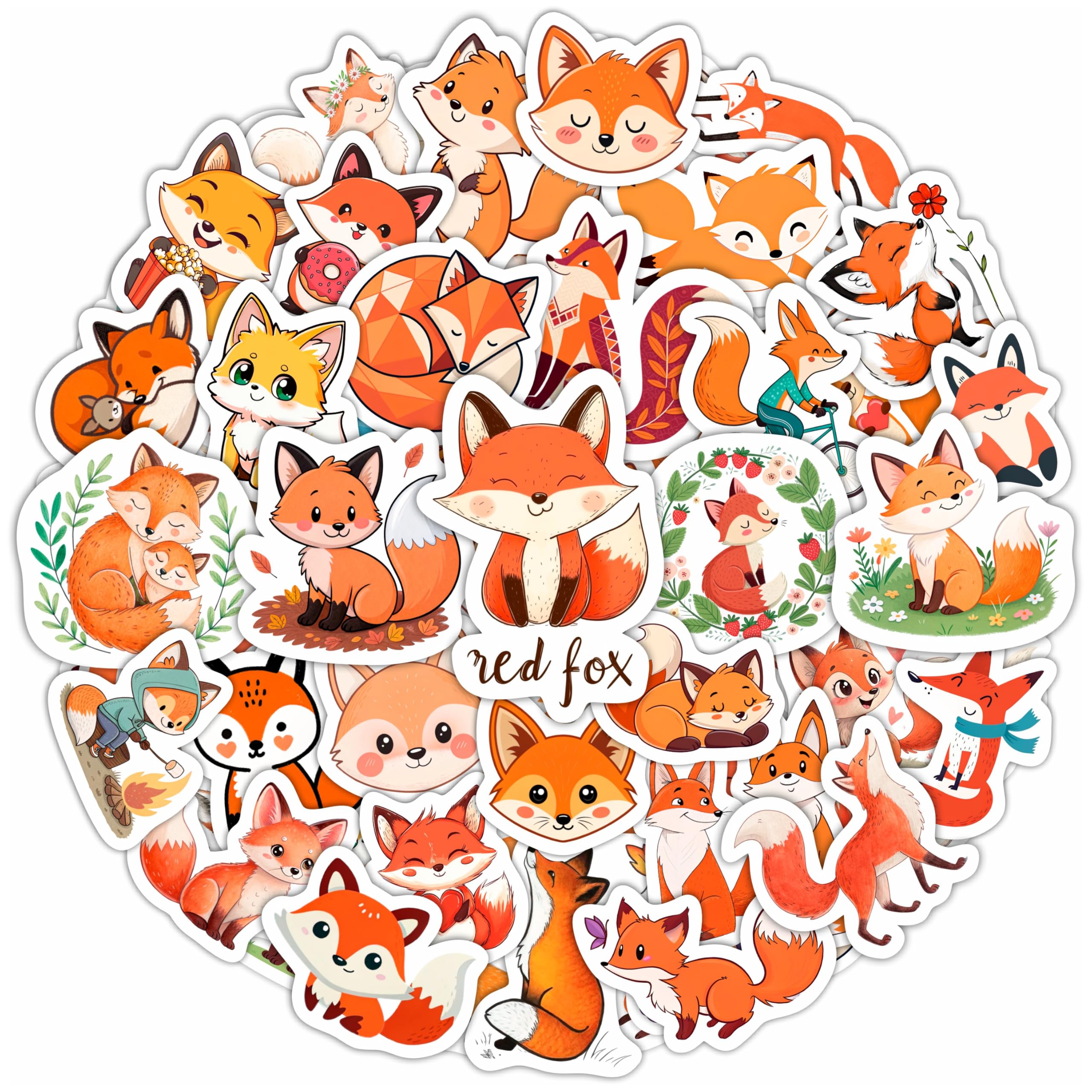 100Pcs Cute Fox Stickers for Water Bottle, Small - Fox Party Favors & Decorations - Gift for Women & Men โ image 1