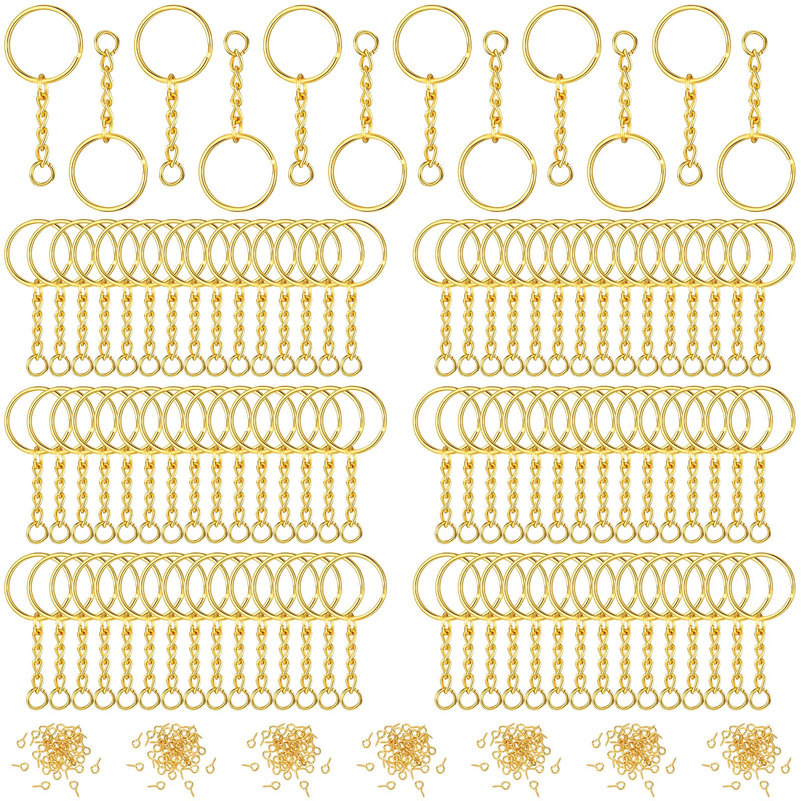 Hotop 360 Pcs Key Rings for Crafts Keychain Making Kit Including 90 Open Jump Rings Connectors,180 Small Screw Eye Pins Hooks for DIY Keychain