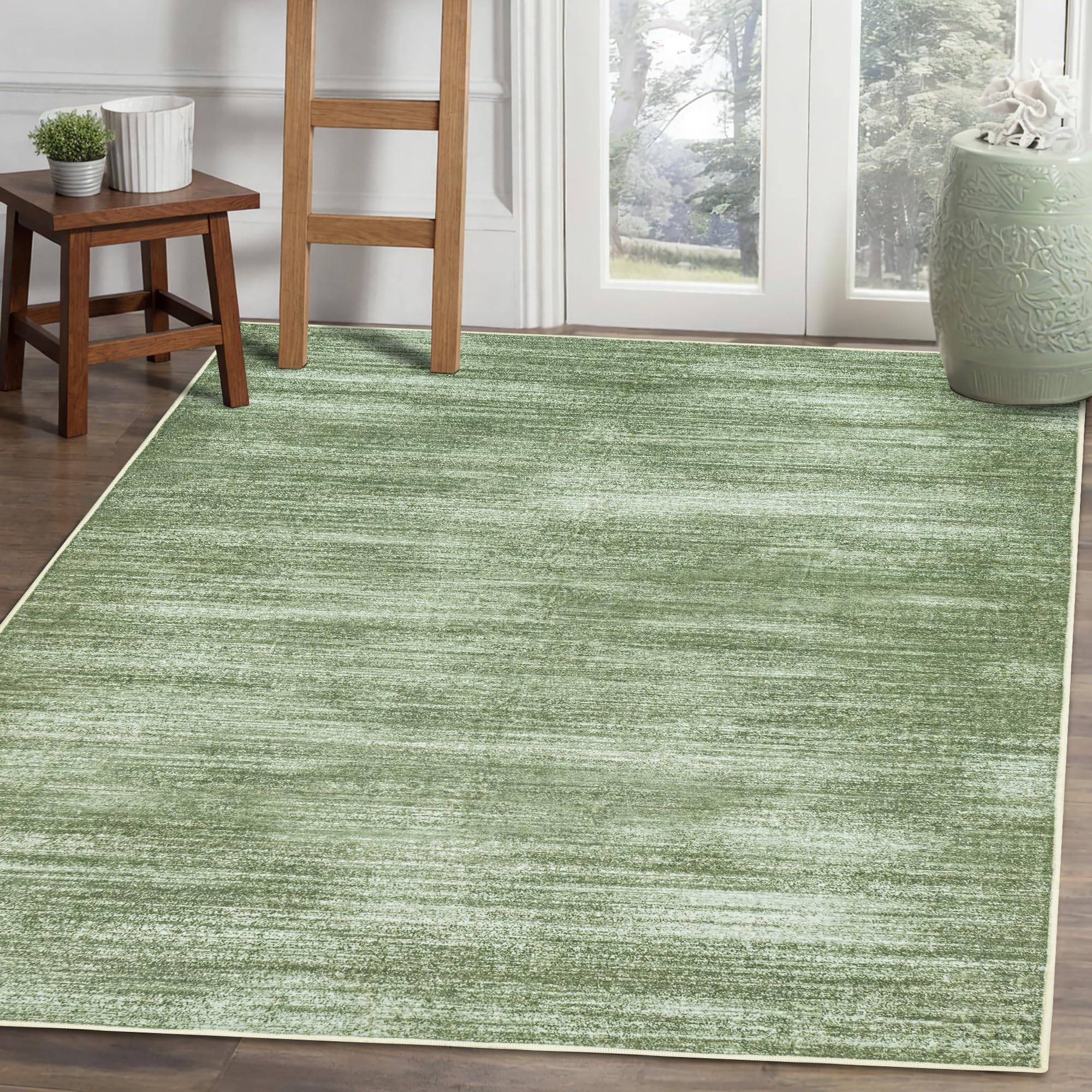 BILEEHOME Modern Abstract Neutral Area Rug 4x6 Olive Green Office Chair Mat for Low Pile Floor Carpet with