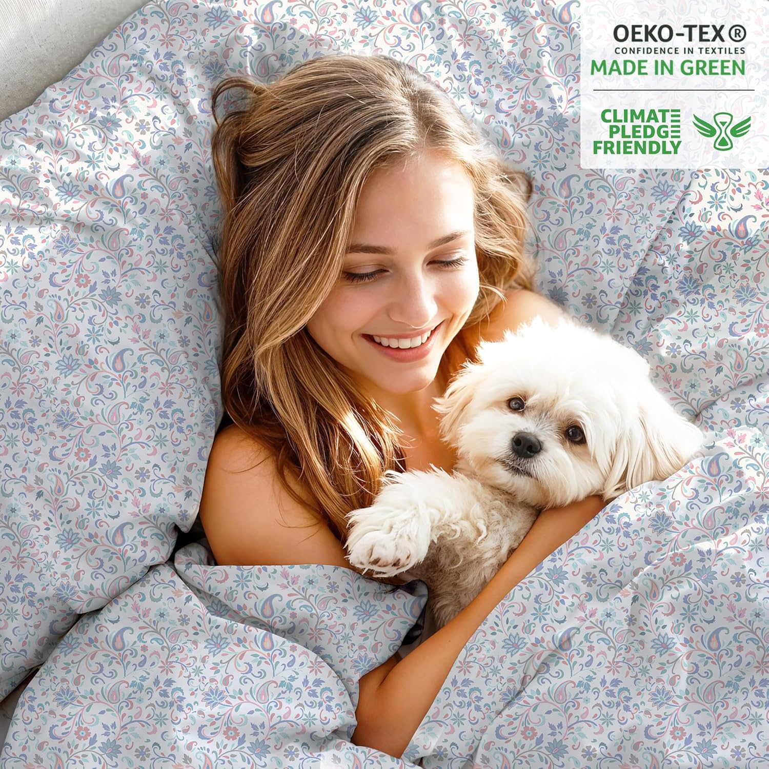 RUVANTI 100% Organic Cotton Sheets Twin XL, Percale Weave, GOTS Certified, 3-Piece Set, Deep Pocket 15", Crisp & Breathable, Soft Durable Bedding, Sábanas Algodón Orgánico – Multi Paisley - Image 5