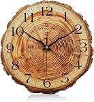 Lafocuse 12 Inch Rustic Wall Clock Annual Rings Design, Tree Stump Farmhouse Wall Clocks Silent Non-Ticking Battery Operated, Vintage Wooden Brown Clocks for Living Room Decor Bedroom Kitchen Office
