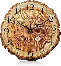 Lafocuse 30 cm Wooden Wall Clock with Tree Stump Shape Ring, Silent Brown Vintage Retro Wall Clock for Living Room, Kitchen, Bedroom, Office