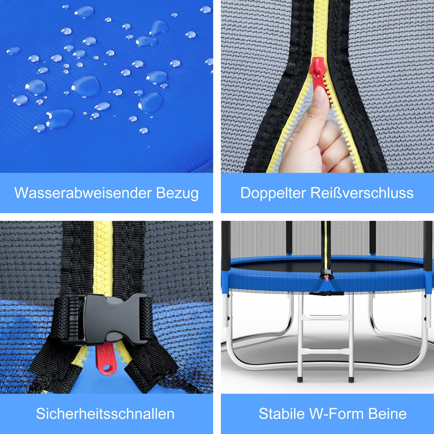 Trampolin Gartentrampolin mit Sicherheitsnetz TÜV GS Zertifizierung Outdoor Trampolin mit Leiterkombination wasserdicht UV-beständig Geschenk für Kinder und Familien