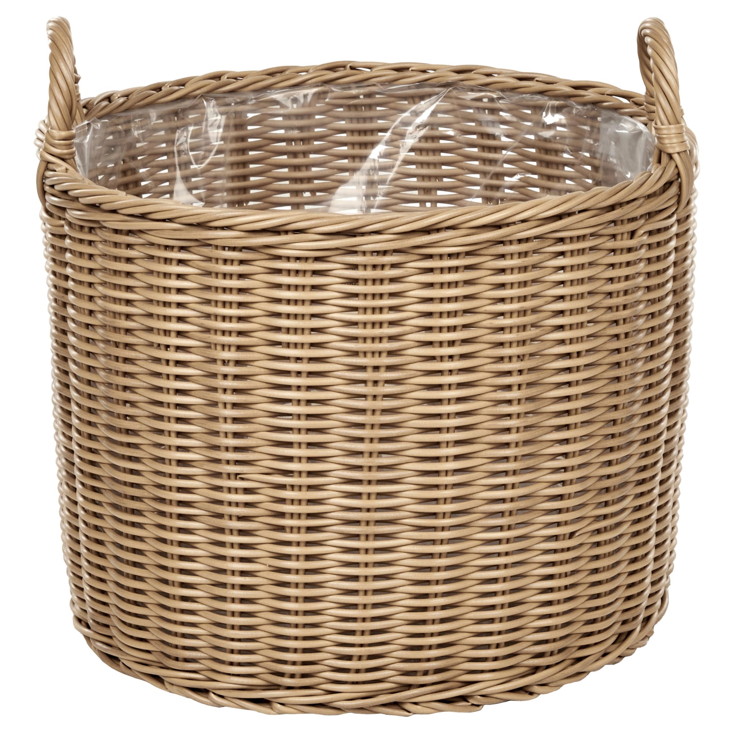 Blumenkorb Rattan natürlich 3er Set rund geflochten mit Folie Griffen Pendula