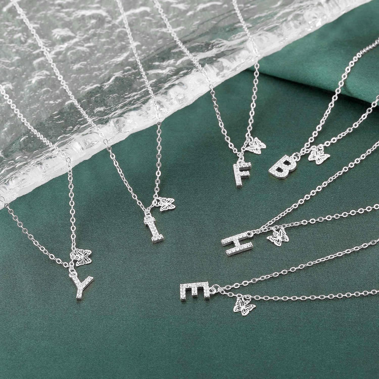 MJartoria Valentines Day Gifts-Dainty Initial Necklace Butterfly Pendant Necklace, 14K Gold Plated Brass Cubic Zirconia Letter Dainty Necklaces Jewelry Birthday Gifts for Women - Image 6