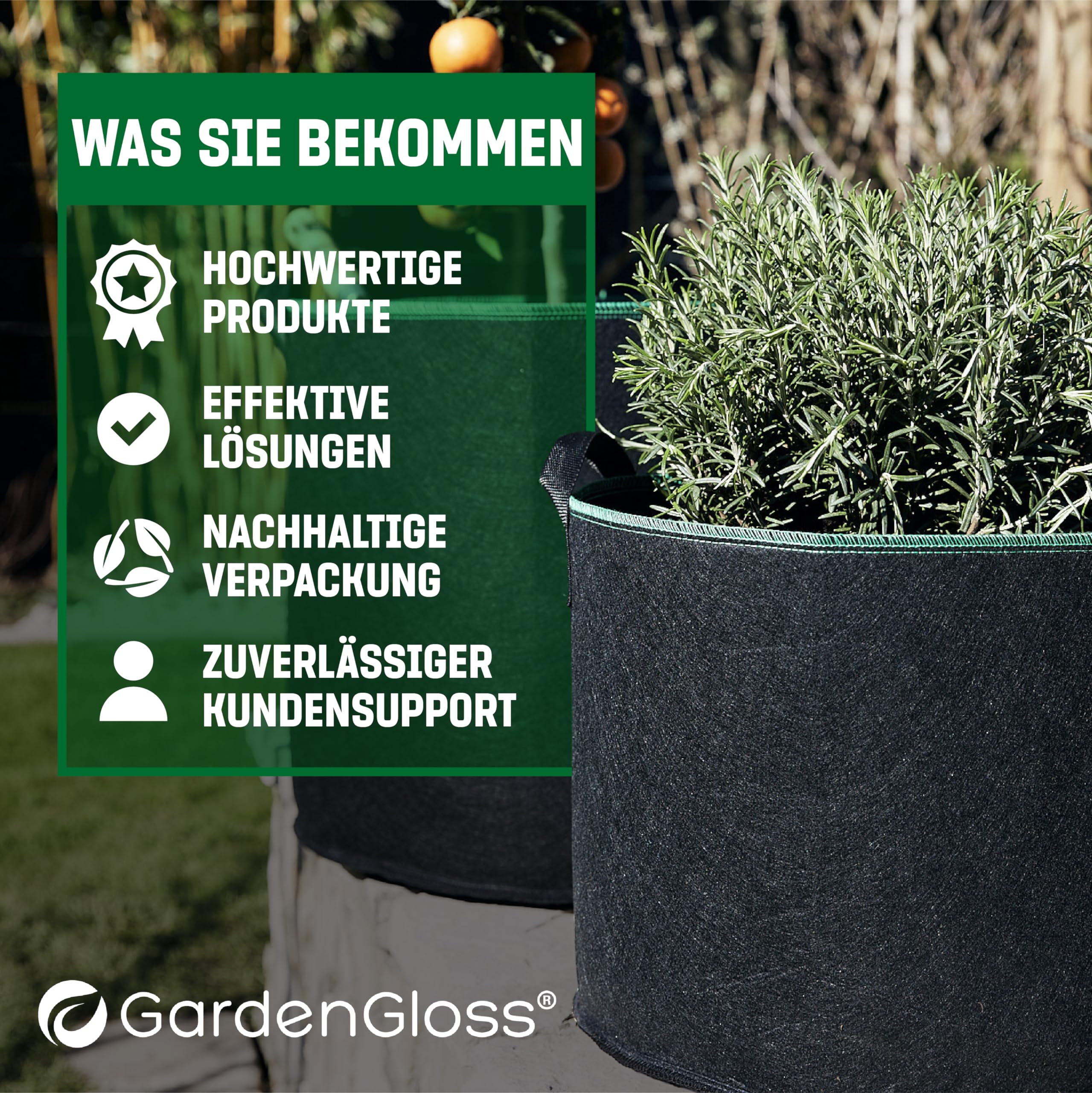 GardenGloss Pflanzsack (5 Stück) - Pflanztasche aus Vliesstoff - 60L | Für Kartoffeln & Tomaten - Für Innen & Außen - Aus Vliesstoff - Wiederverwendbar