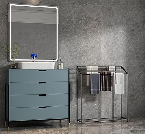 Miniatura 4 de Toallero de pie para baño, grande de 4 niveles, soporte de toalla de metal para piscina, toallas de baño de gran tamaño, estante de secado para