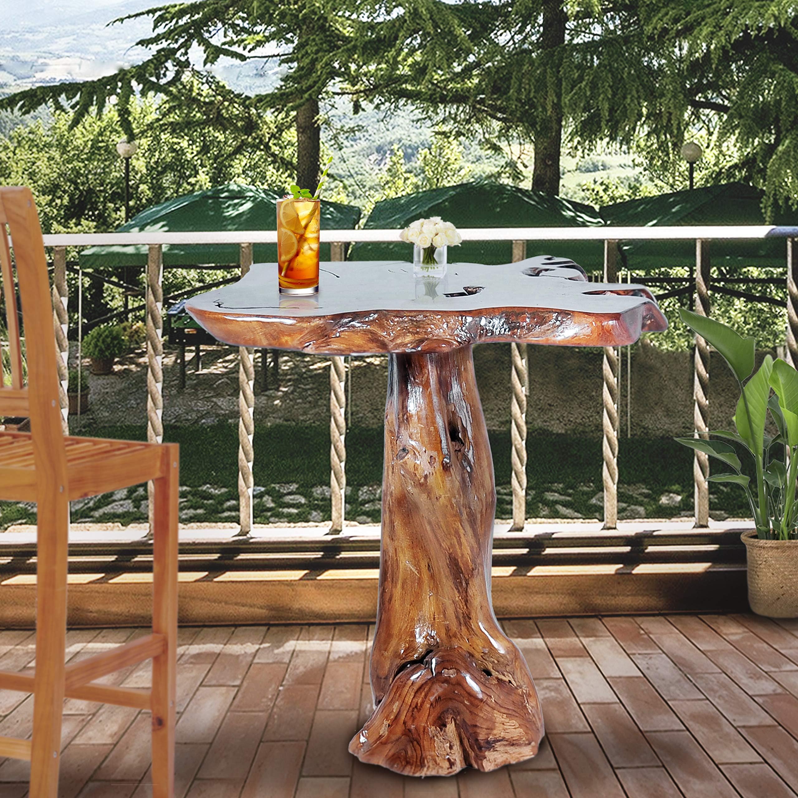 CHIC TEAK Genuine Teak Wood Slab Bar Table, Rustic and Unique, Made from Solid A-Grade Teak Wood