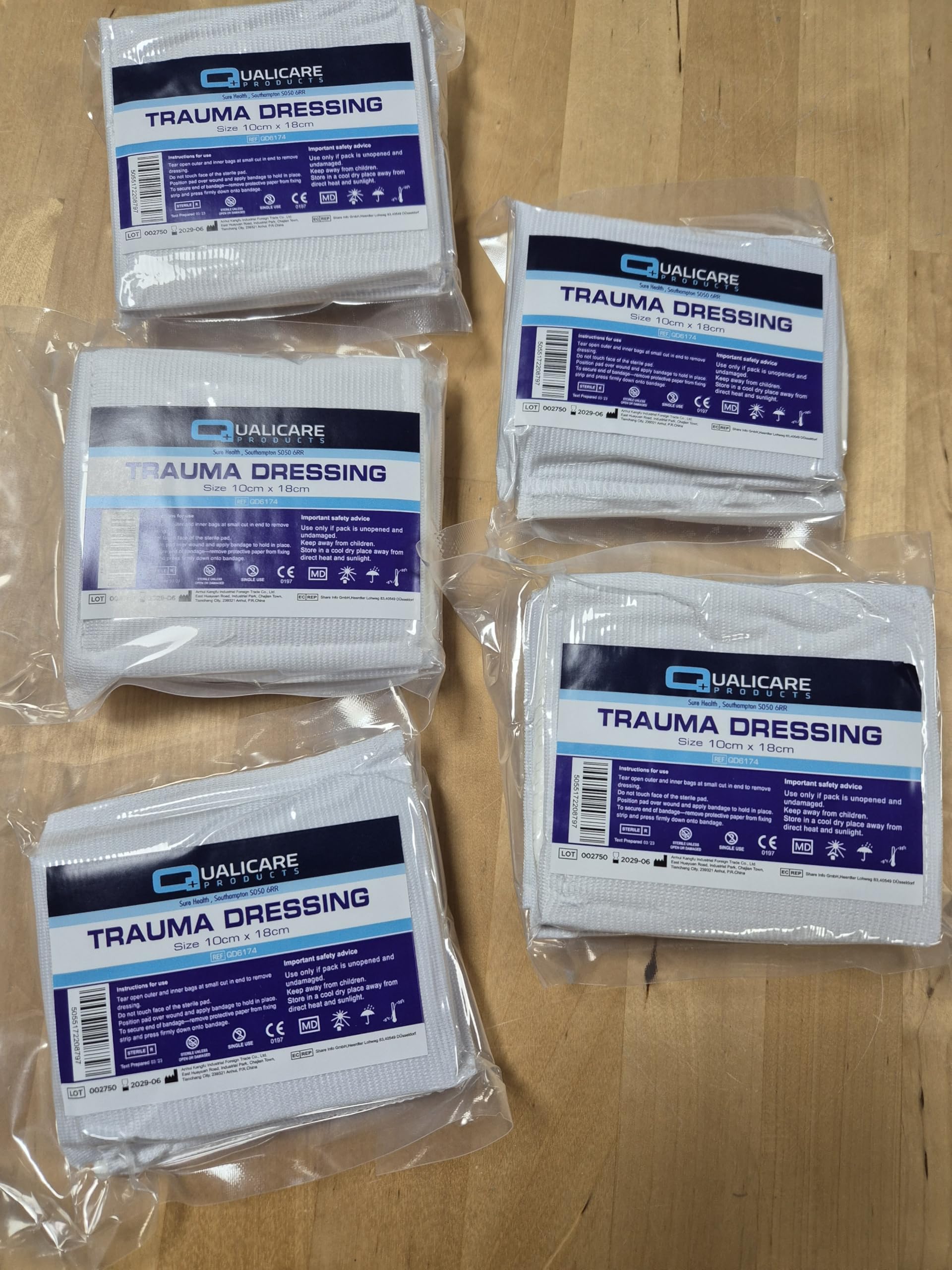 5X Sterile Emergency Trauma Dressings 10cm x 18cm Haemmorragic Control Non Adherent Stretch FFD Field Heavy Bleeding Bandage (2028-09 Expiry)