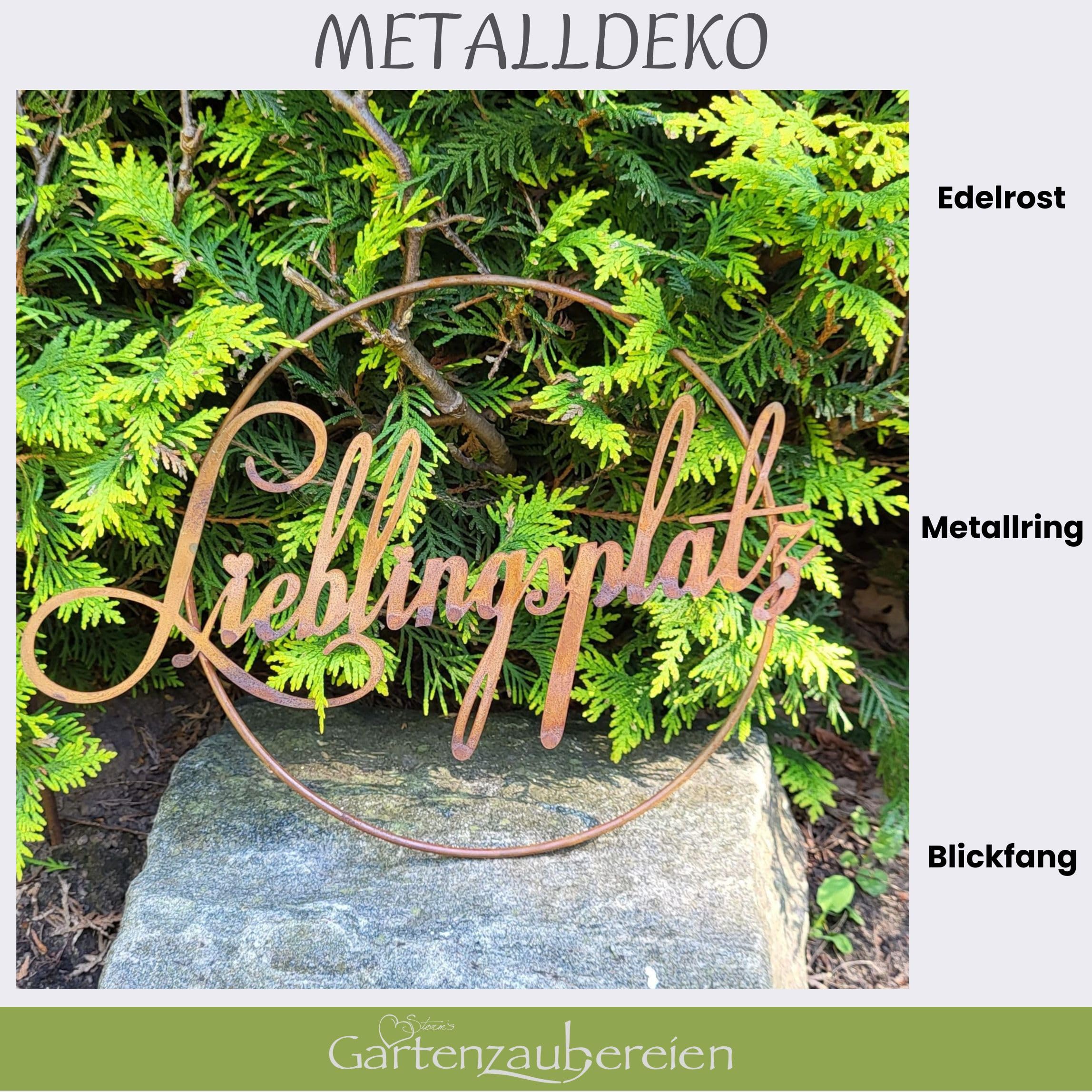 Rostschild Lieblingsplatz im Ring in Rostoptik Türkranz Metall 33cm x 24cm zum Hängen Schriftzug Rostdeko